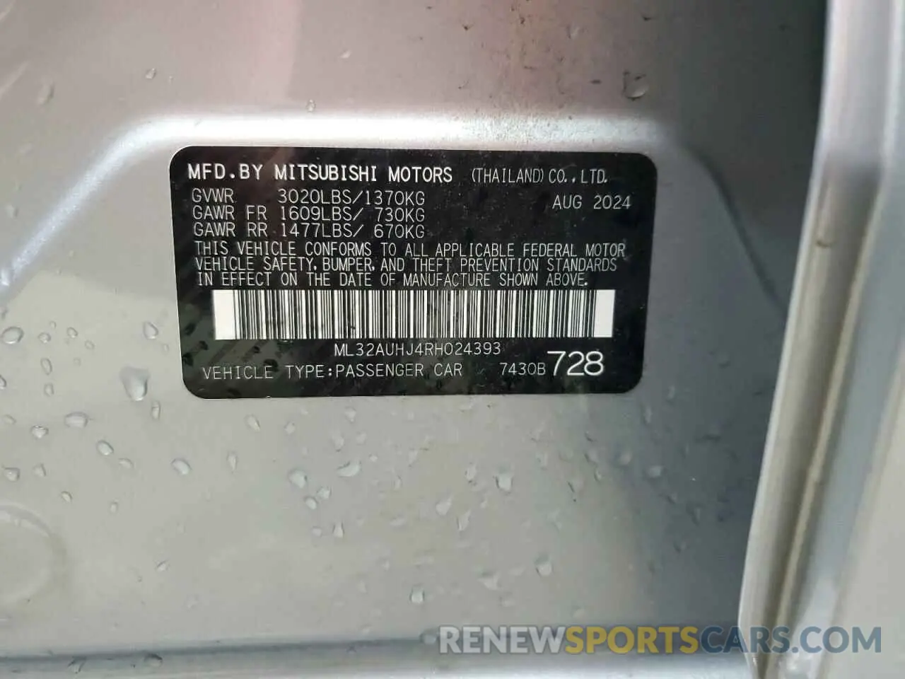 12 Фотография поврежденного автомобиля ML32AUHJ4RH024393 MITSUBISHI MIRAGE 2024
