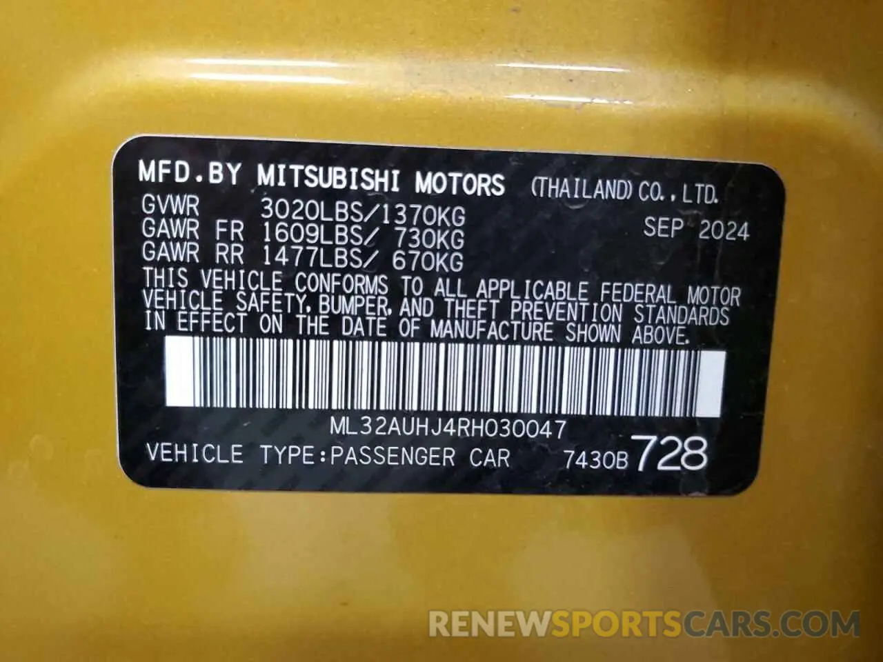 13 Photograph of a damaged car ML32AUHJ4RH030047 MITSUBISHI MIRAGE 2024
