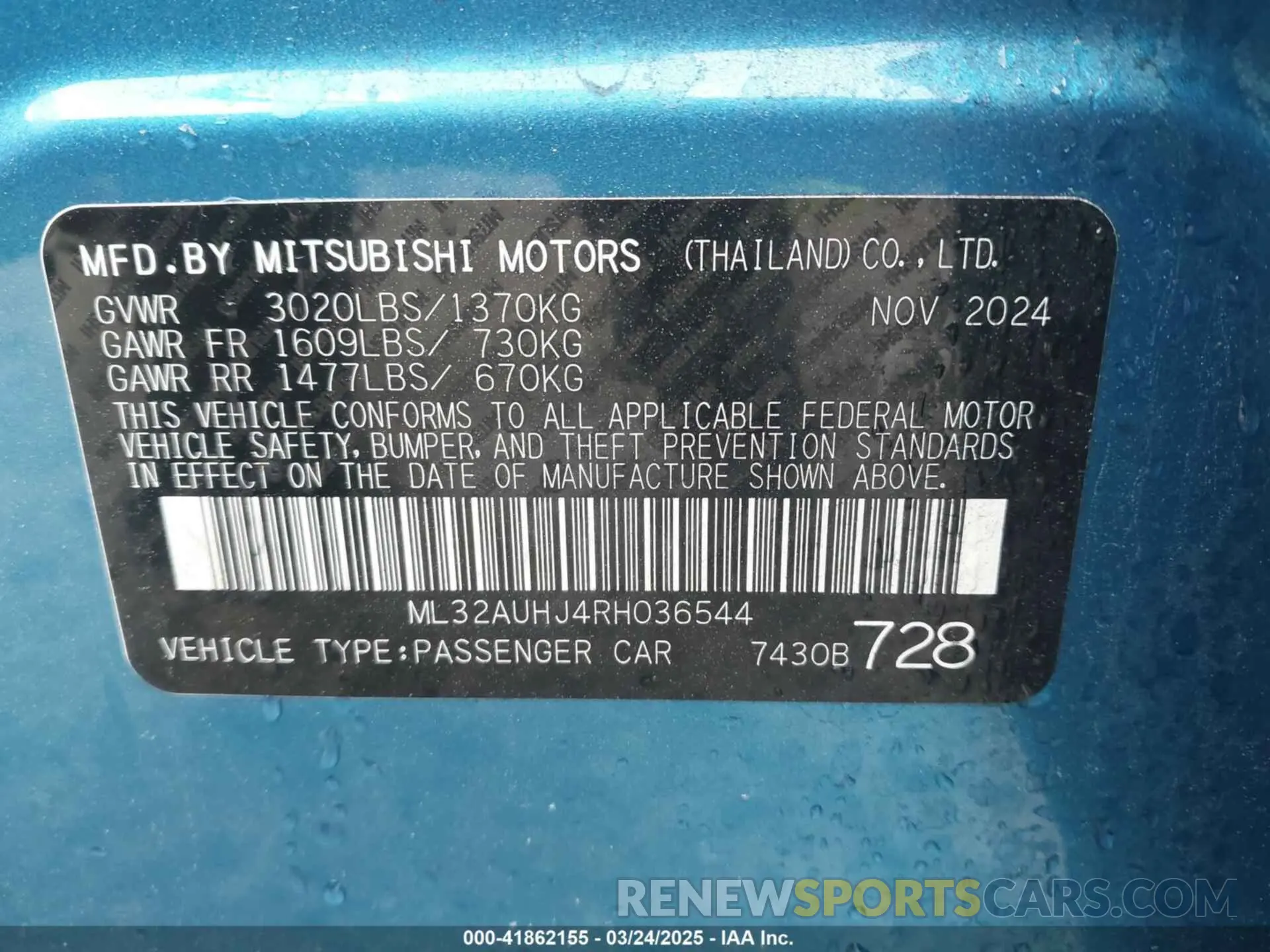 9 Photograph of a damaged car ML32AUHJ4RH036544 MITSUBISHI MIRAGE 2024