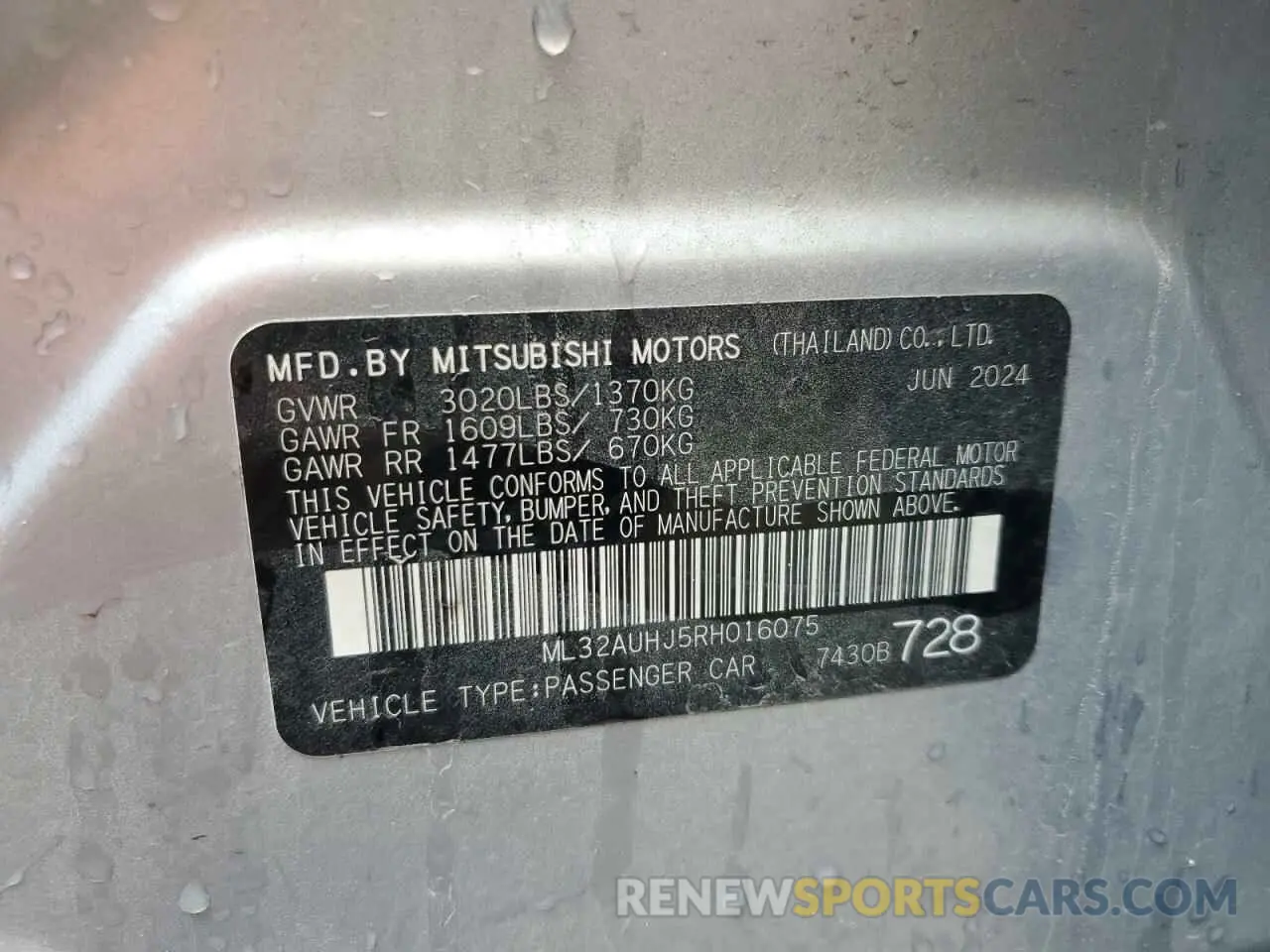 12 Photograph of a damaged car ML32AUHJ5RH016075 MITSUBISHI MIRAGE 2024