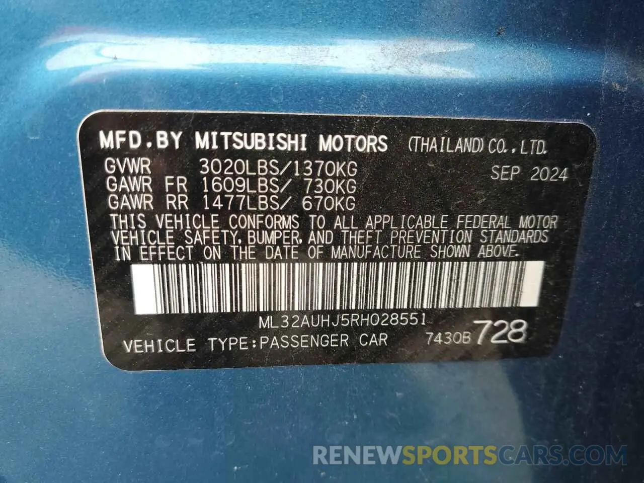 13 Photograph of a damaged car ML32AUHJ5RH028551 MITSUBISHI MIRAGE 2024