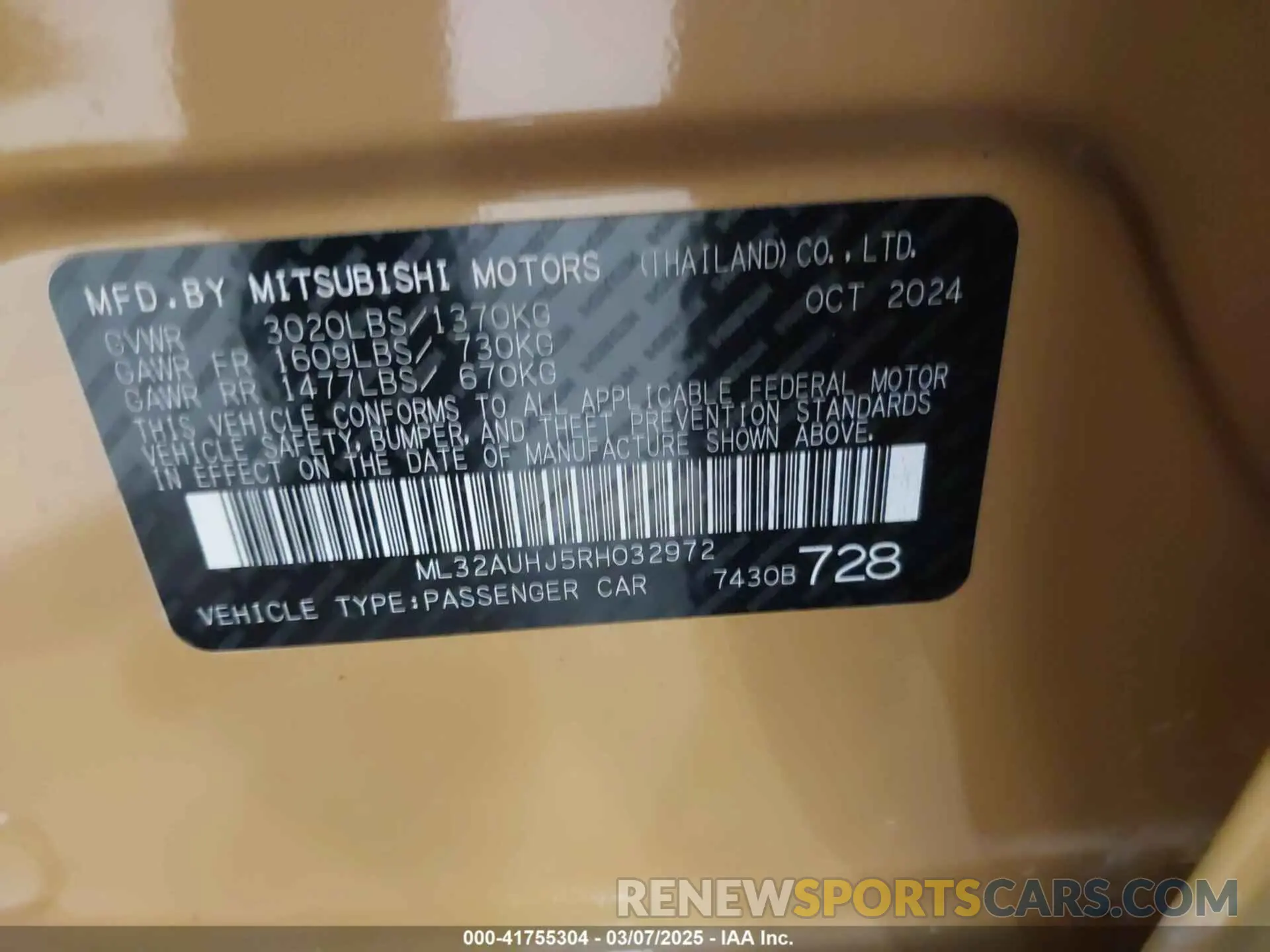 9 Photograph of a damaged car ML32AUHJ5RH032972 MITSUBISHI MIRAGE 2024