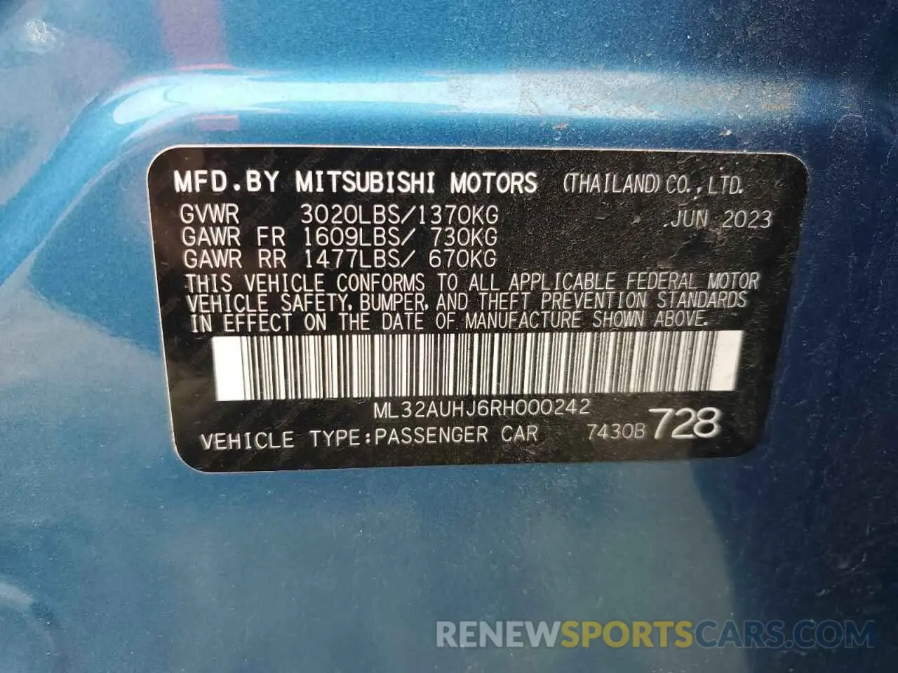 13 Фотография поврежденного автомобиля ML32AUHJ6RH000242 MITSUBISHI MIRAGE 2024