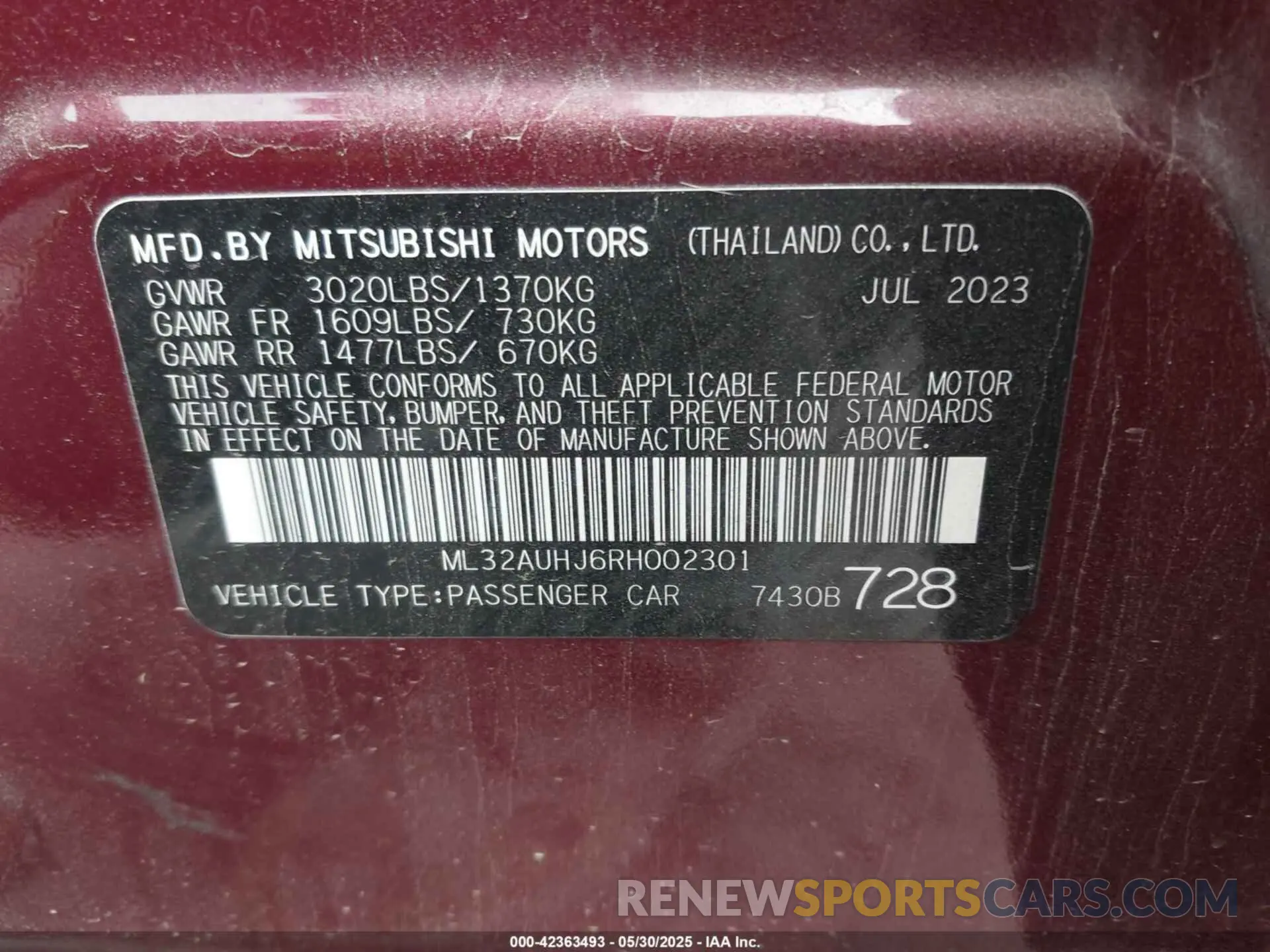 9 Photograph of a damaged car ML32AUHJ6RH002301 MITSUBISHI MIRAGE 2024