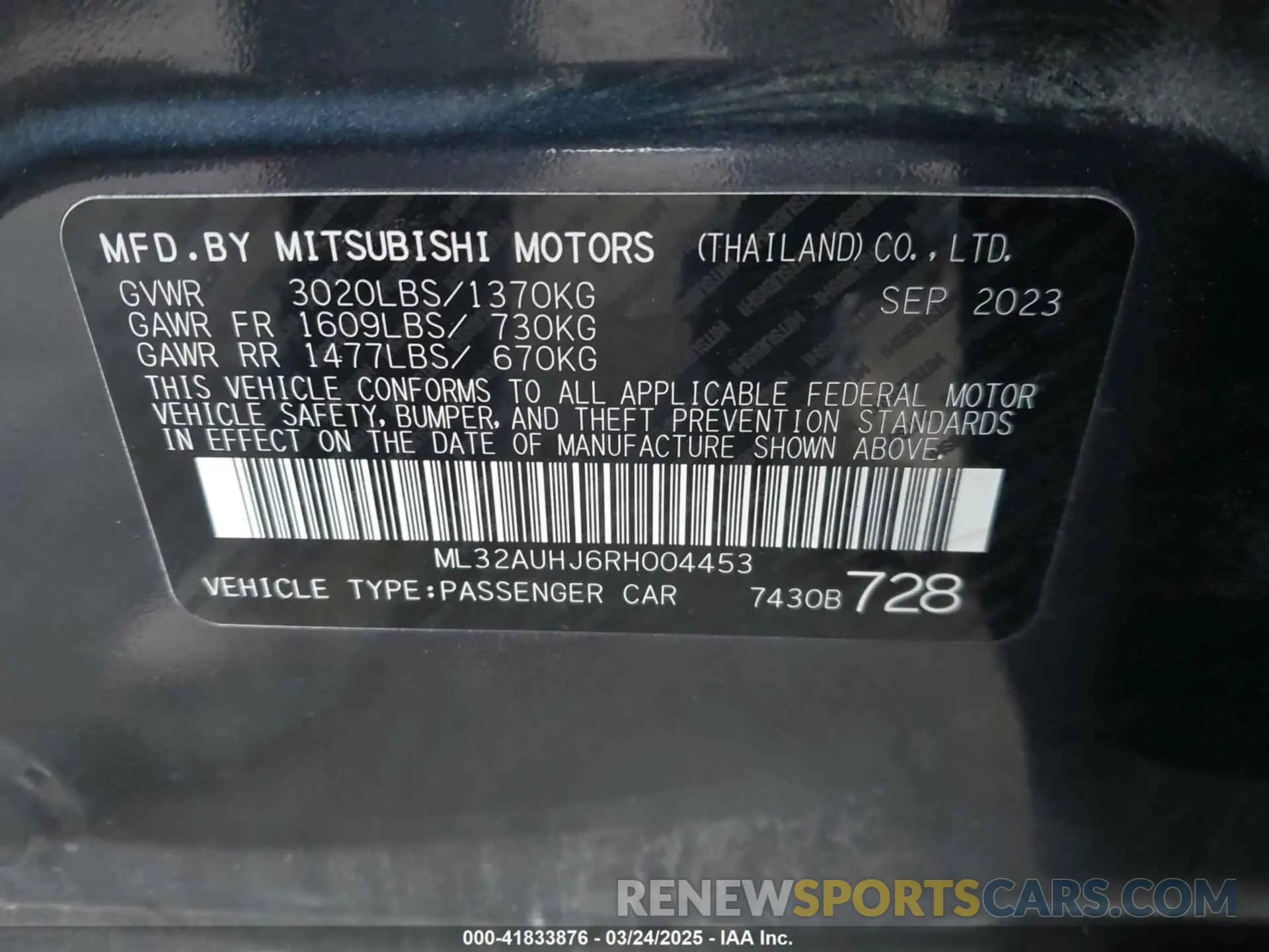 9 Фотография поврежденного автомобиля ML32AUHJ6RH004453 MITSUBISHI MIRAGE 2024