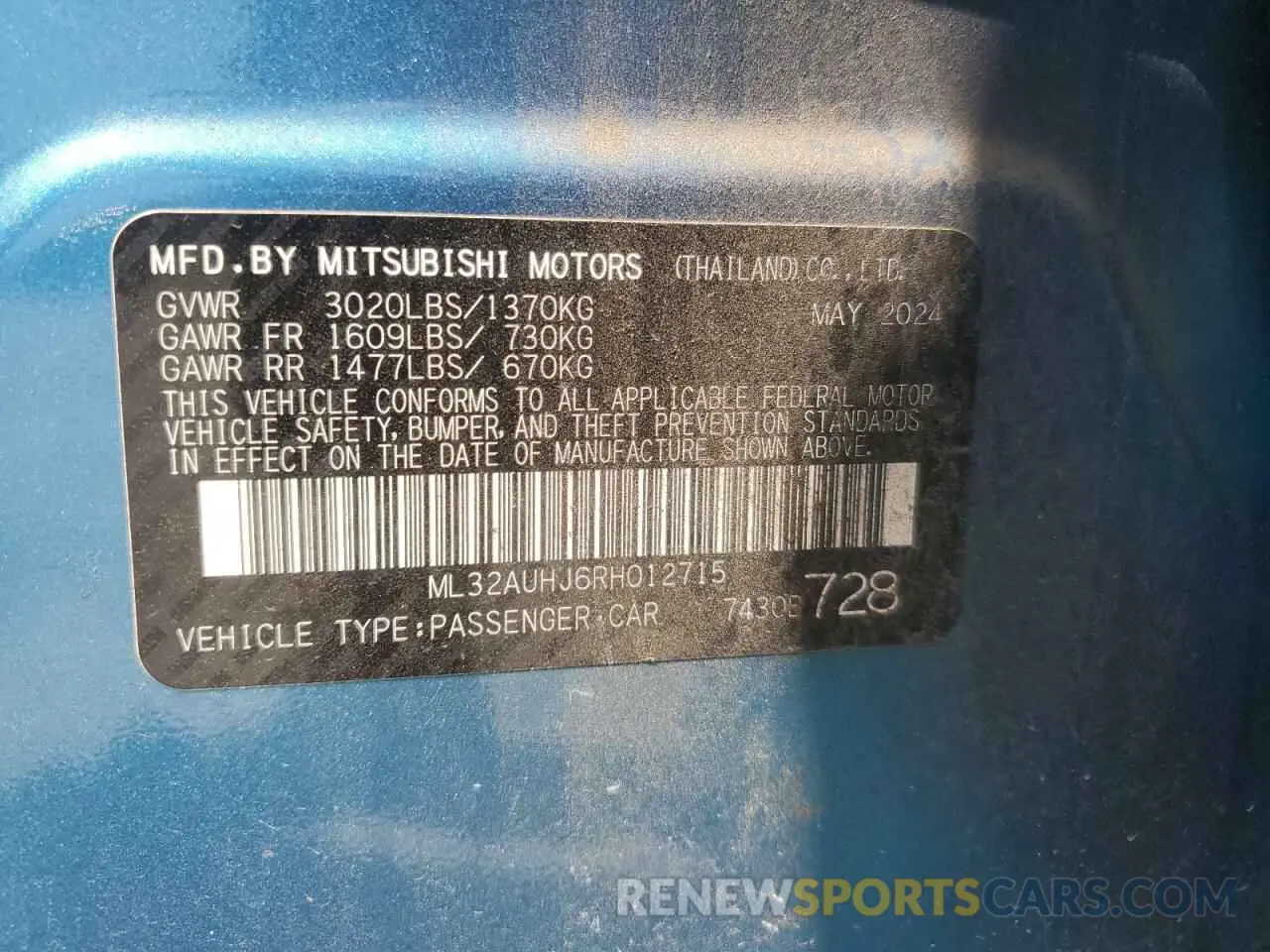 13 Photograph of a damaged car ML32AUHJ6RH012715 MITSUBISHI MIRAGE 2024
