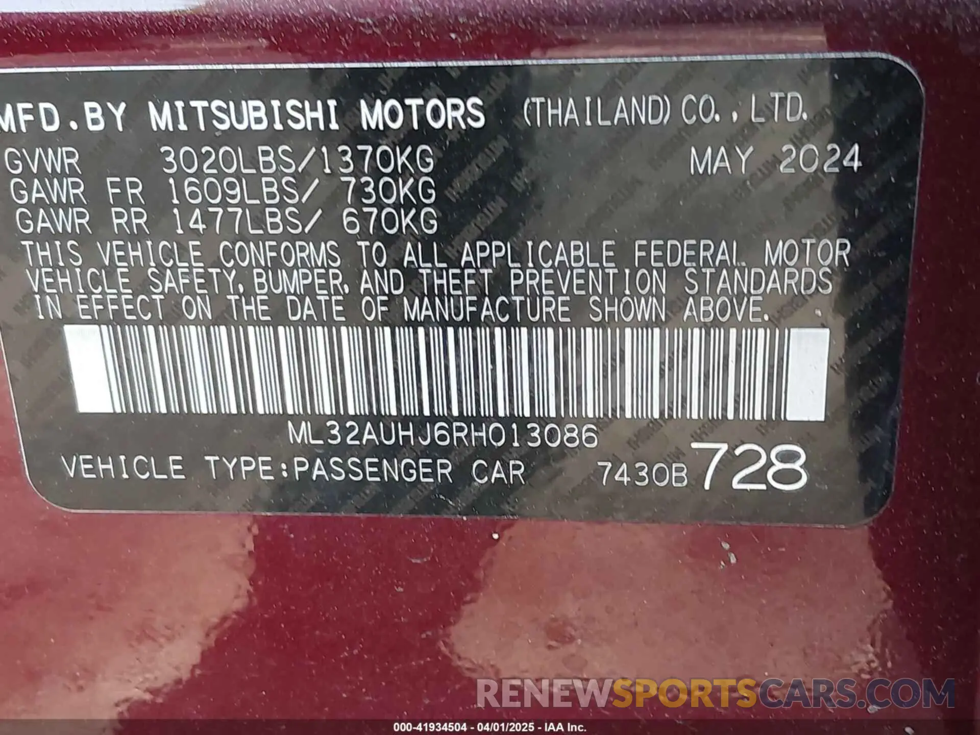 9 Photograph of a damaged car ML32AUHJ6RH013086 MITSUBISHI MIRAGE 2024