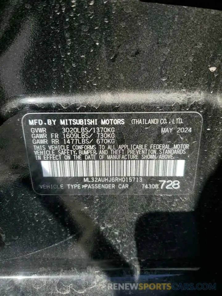 12 Фотография поврежденного автомобиля ML32AUHJ6RH015713 MITSUBISHI MIRAGE 2024