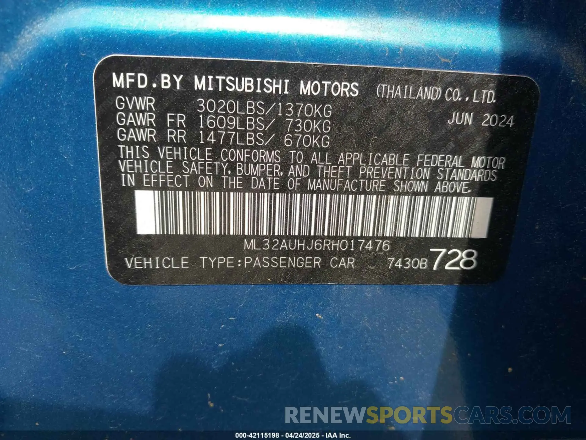 9 Фотография поврежденного автомобиля ML32AUHJ6RH017476 MITSUBISHI MIRAGE 2024
