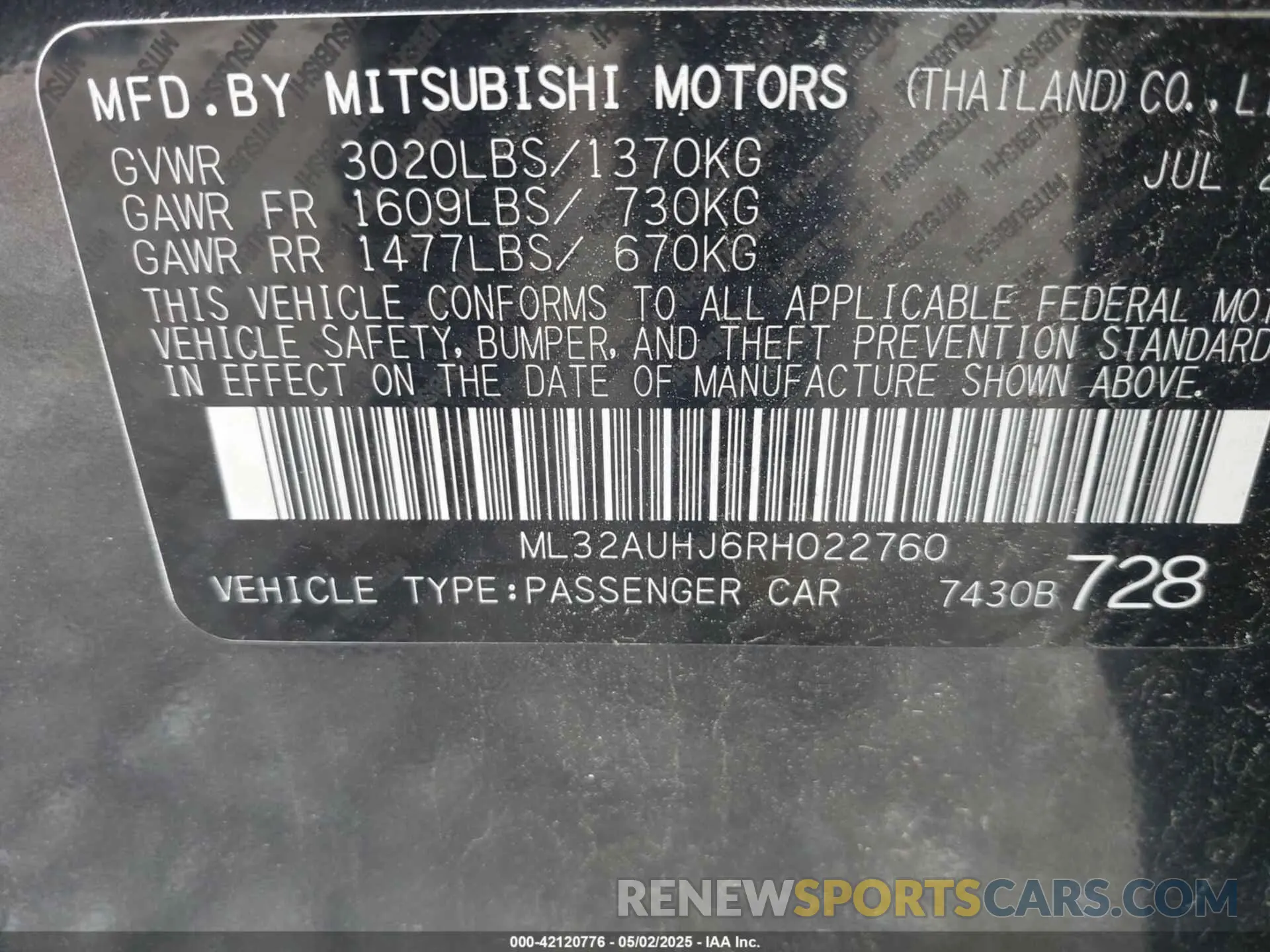 9 Photograph of a damaged car ML32AUHJ6RH022760 MITSUBISHI MIRAGE 2024
