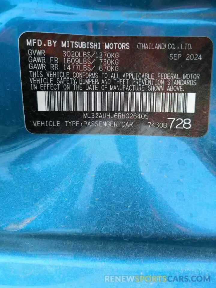 12 Фотография поврежденного автомобиля ML32AUHJ6RH026405 MITSUBISHI MIRAGE 2024