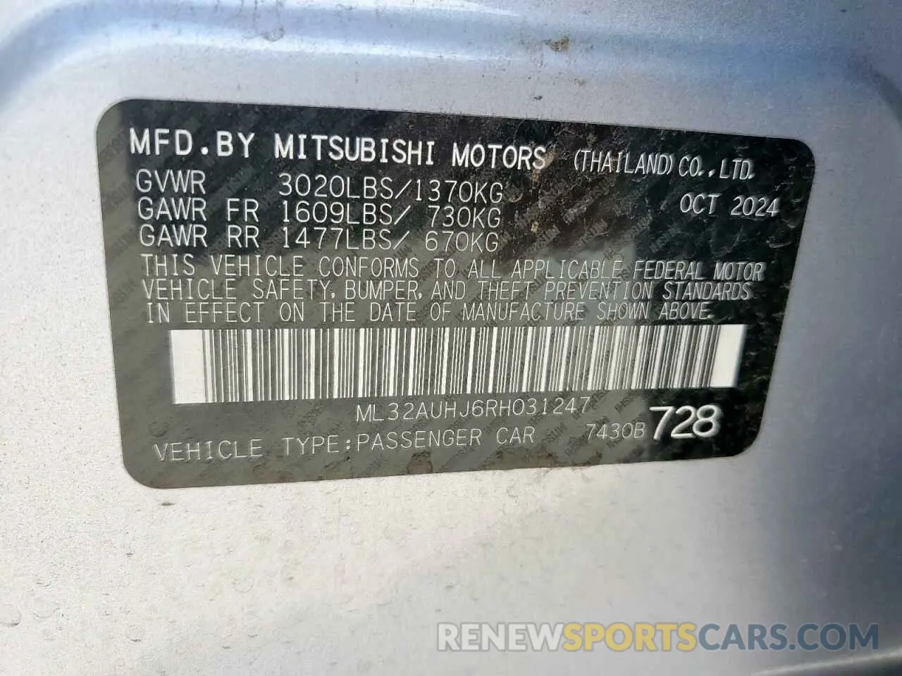 12 Photograph of a damaged car ML32AUHJ6RH031247 MITSUBISHI MIRAGE 2024