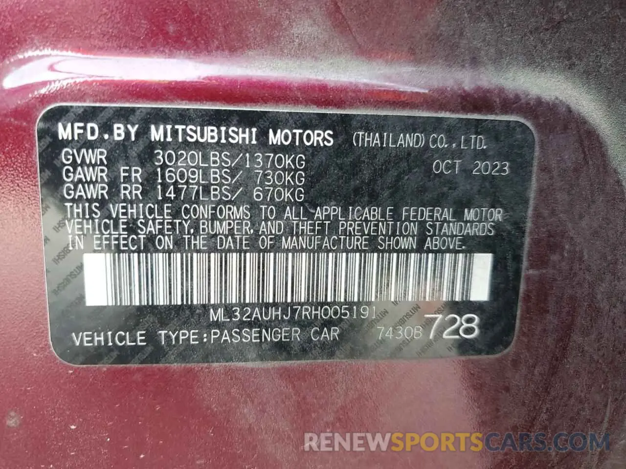14 Фотография поврежденного автомобиля ML32AUHJ7RH005191 MITSUBISHI MIRAGE 2024