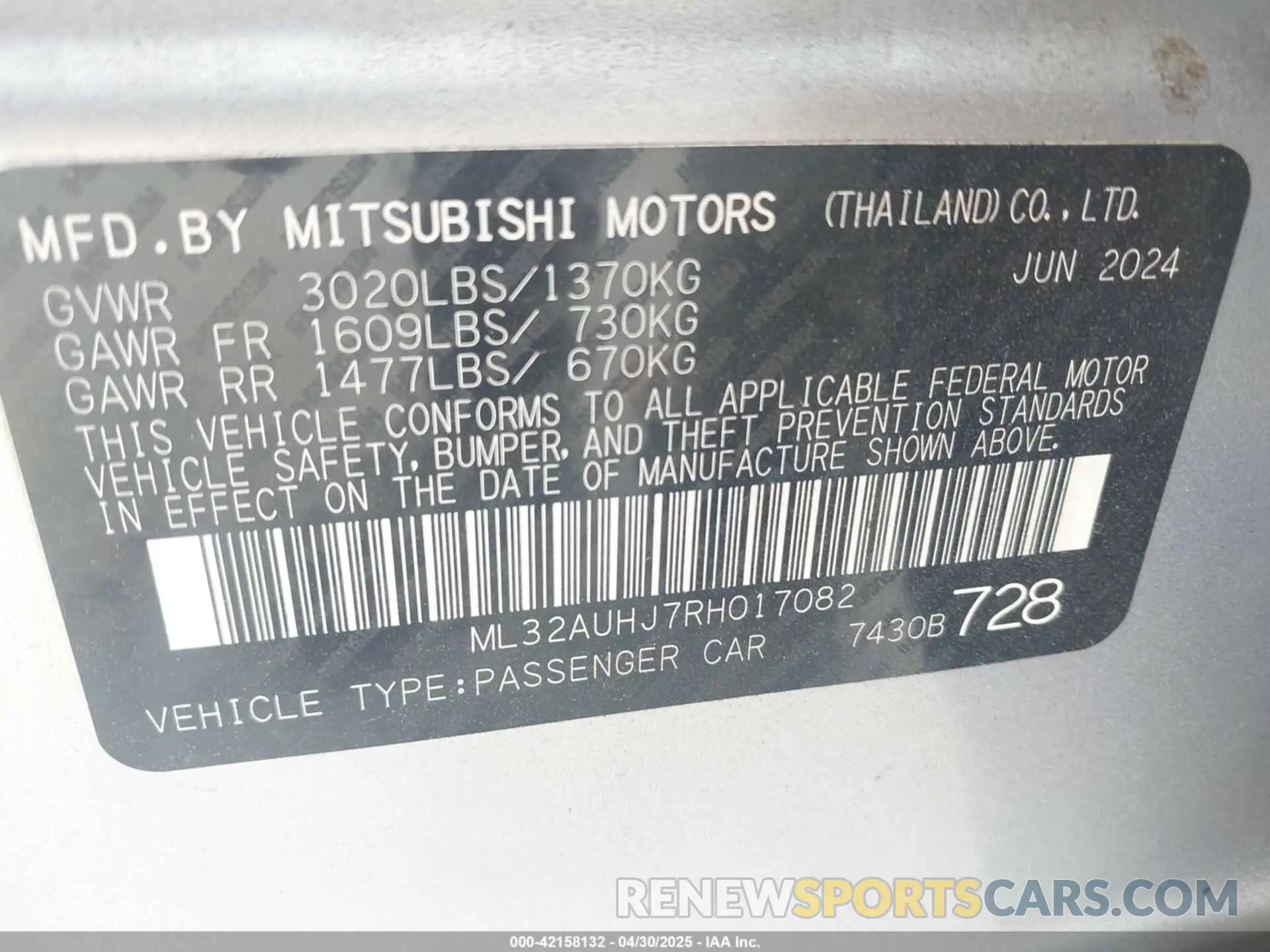 9 Photograph of a damaged car ML32AUHJ7RH017082 MITSUBISHI MIRAGE 2024