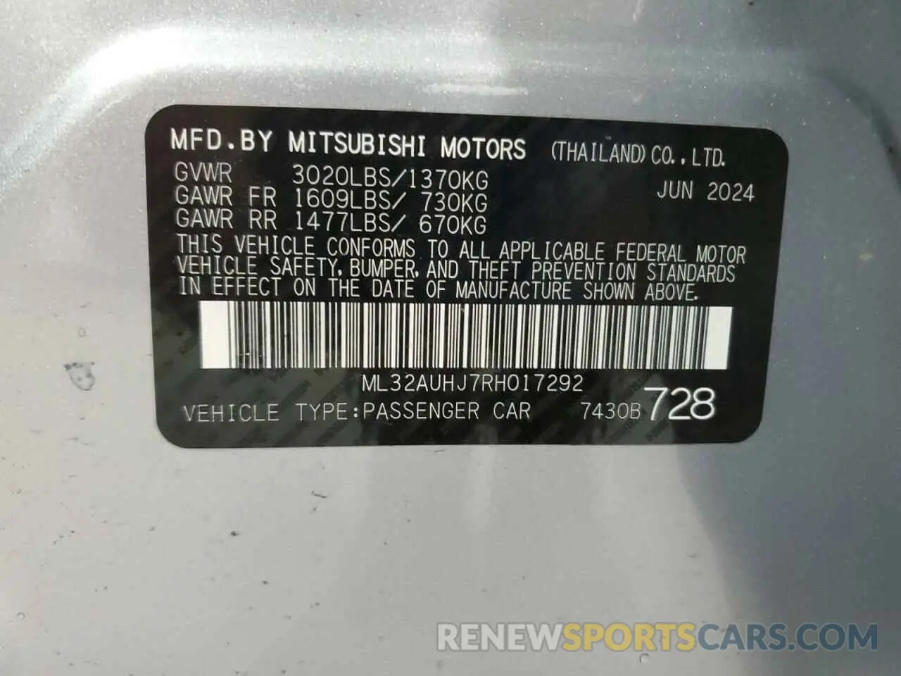 13 Фотография поврежденного автомобиля ML32AUHJ7RH017292 MITSUBISHI MIRAGE 2024