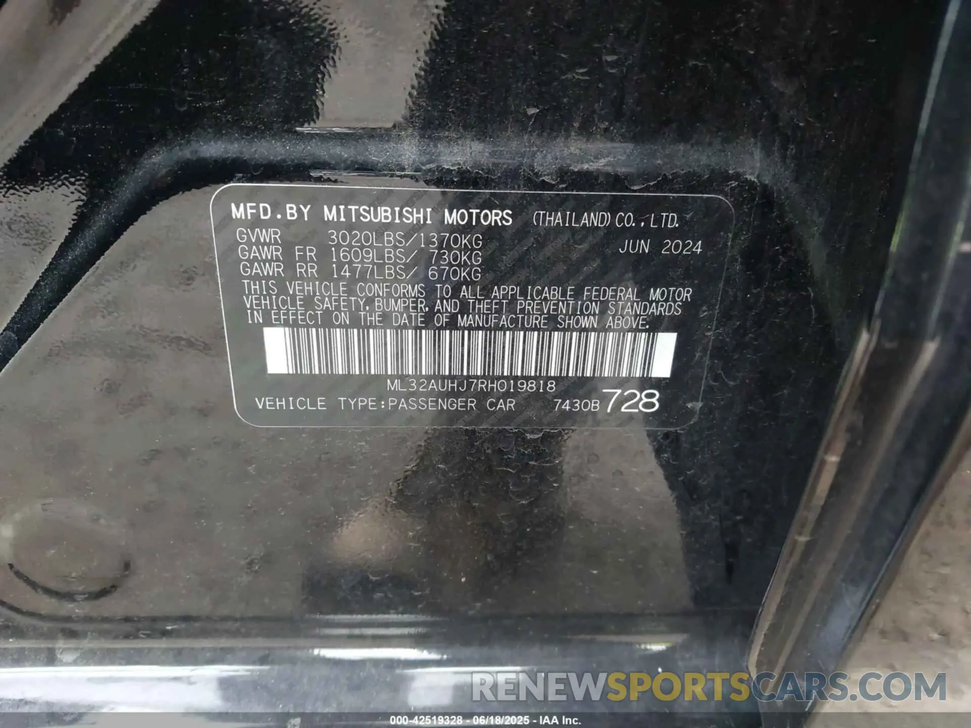 9 Фотография поврежденного автомобиля ML32AUHJ7RH019818 MITSUBISHI MIRAGE 2024