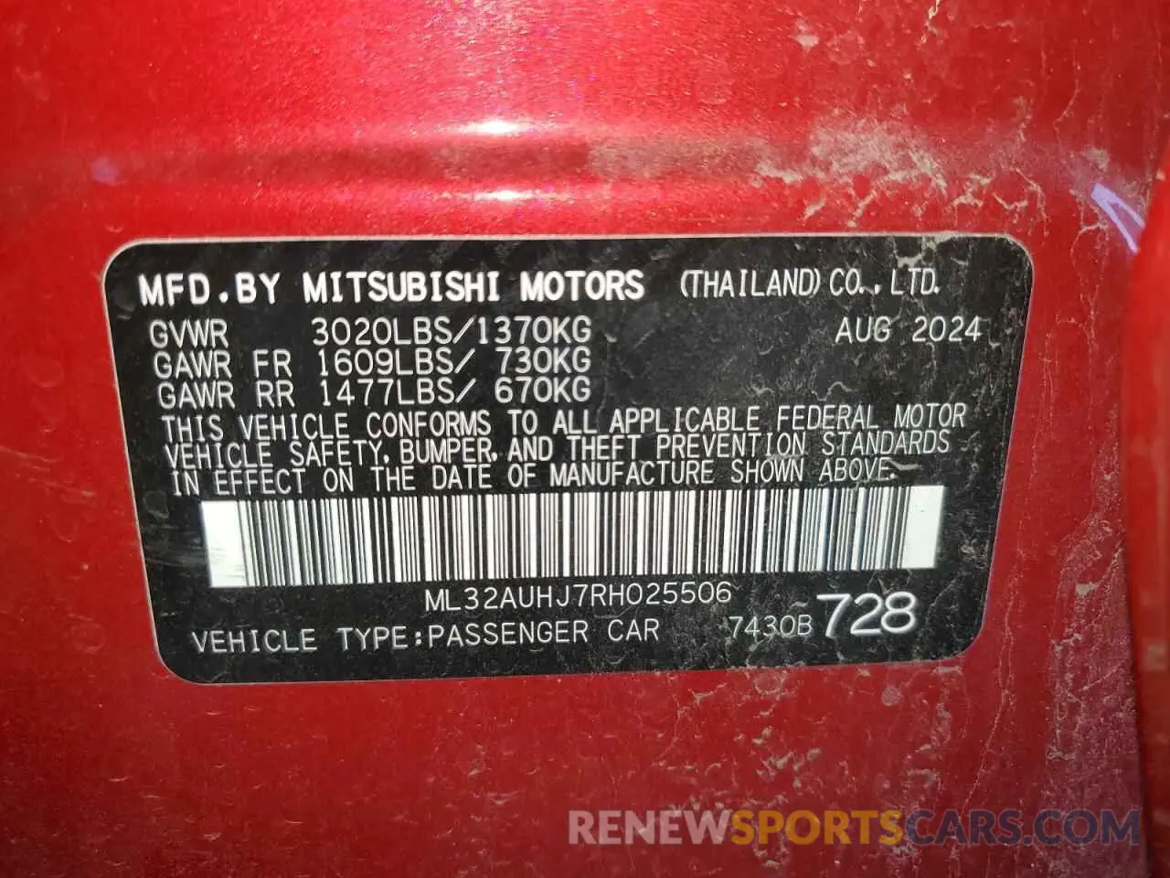 13 Фотография поврежденного автомобиля ML32AUHJ7RH025506 MITSUBISHI MIRAGE 2024