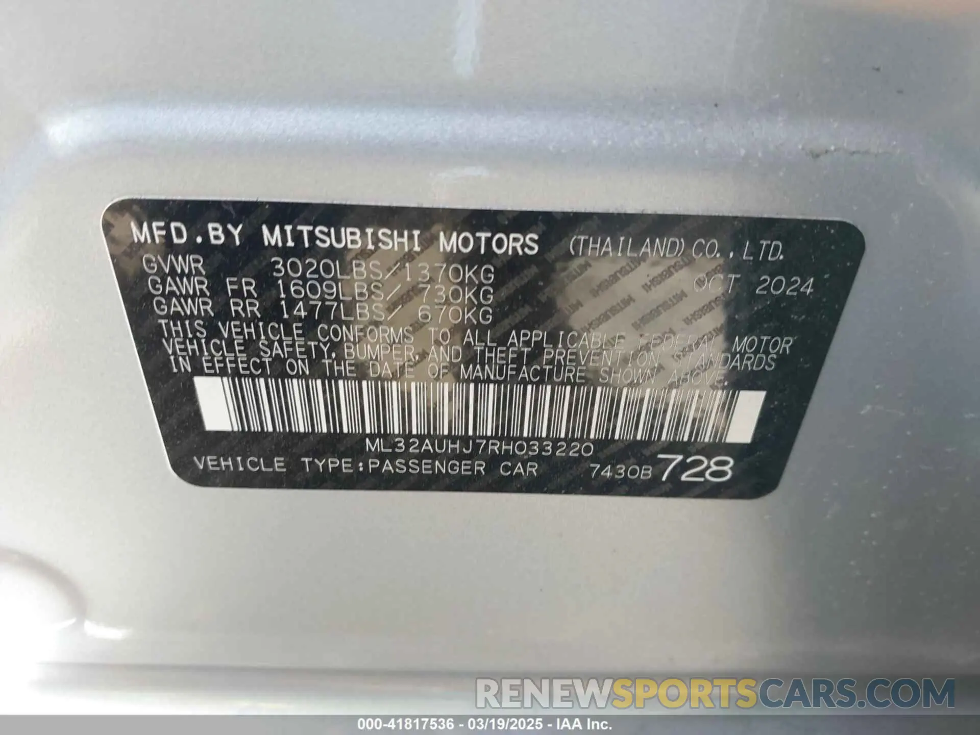 9 Фотография поврежденного автомобиля ML32AUHJ7RH033220 MITSUBISHI MIRAGE 2024