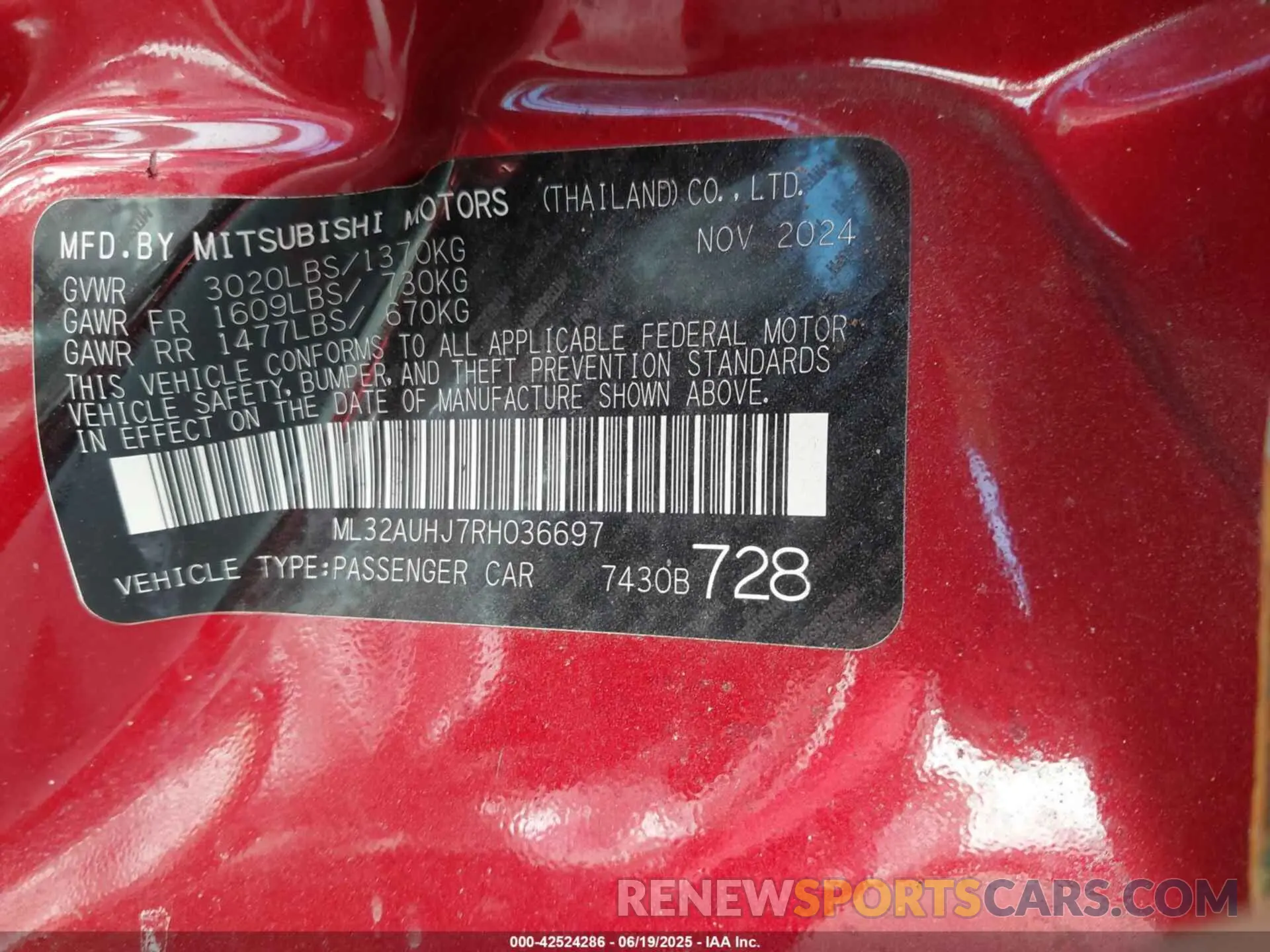9 Фотография поврежденного автомобиля ML32AUHJ7RH036697 MITSUBISHI MIRAGE 2024