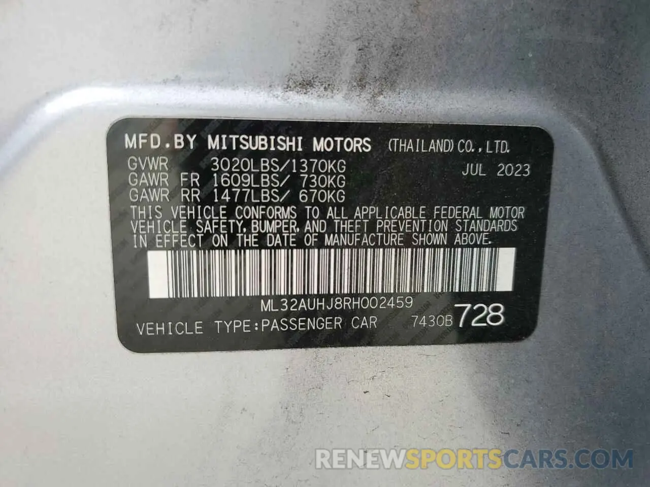 12 Photograph of a damaged car ML32AUHJ8RH002459 MITSUBISHI MIRAGE 2024