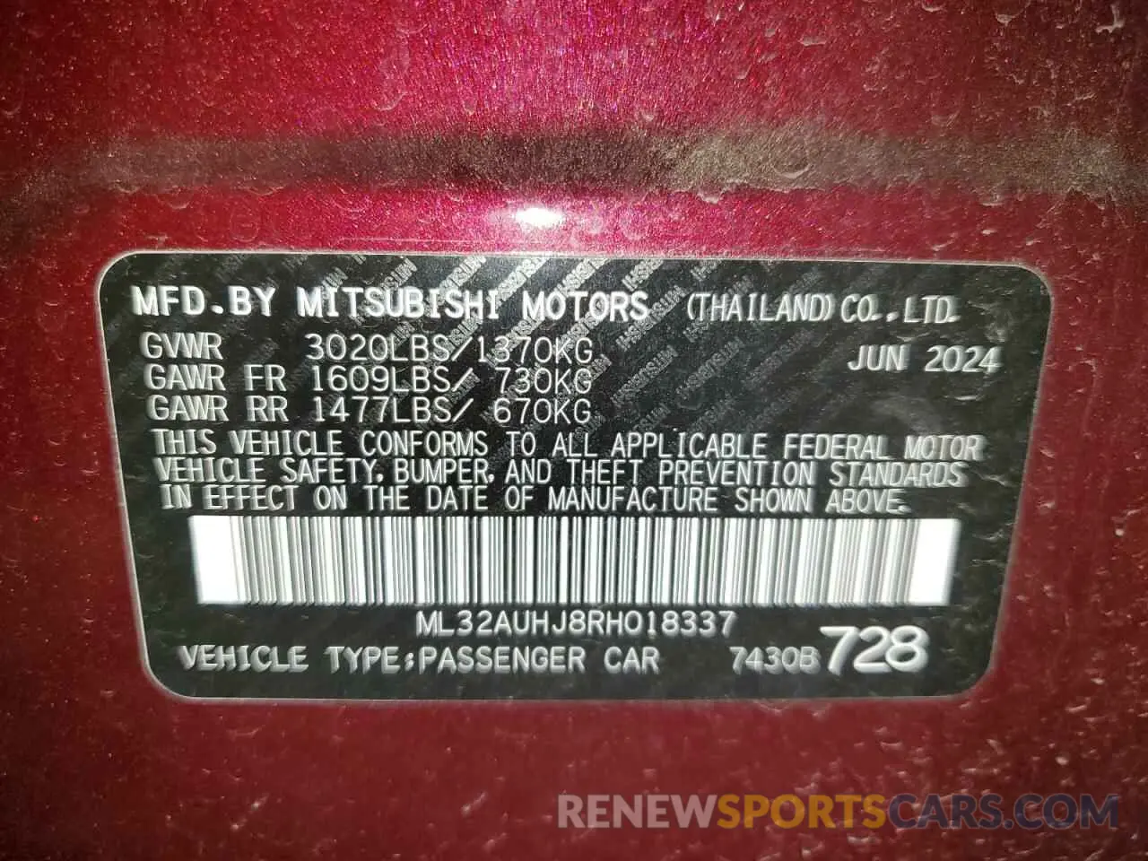12 Фотография поврежденного автомобиля ML32AUHJ8RH018337 MITSUBISHI MIRAGE 2024