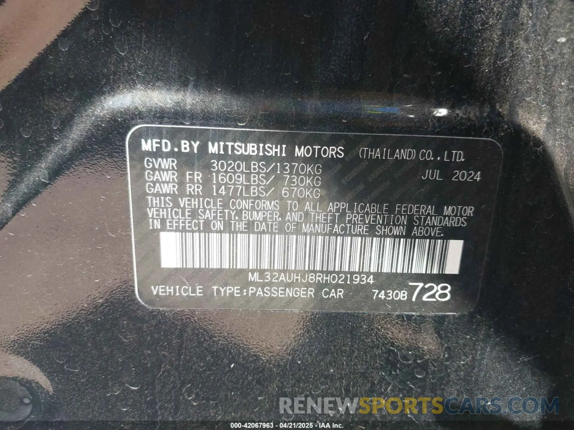 9 Фотография поврежденного автомобиля ML32AUHJ8RH021934 MITSUBISHI MIRAGE 2024