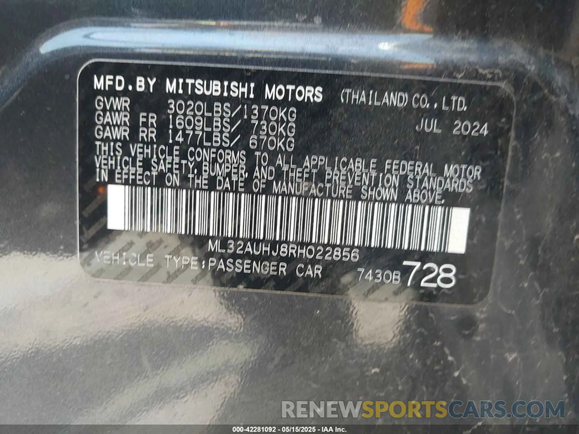 9 Photograph of a damaged car ML32AUHJ8RH022856 MITSUBISHI MIRAGE 2024