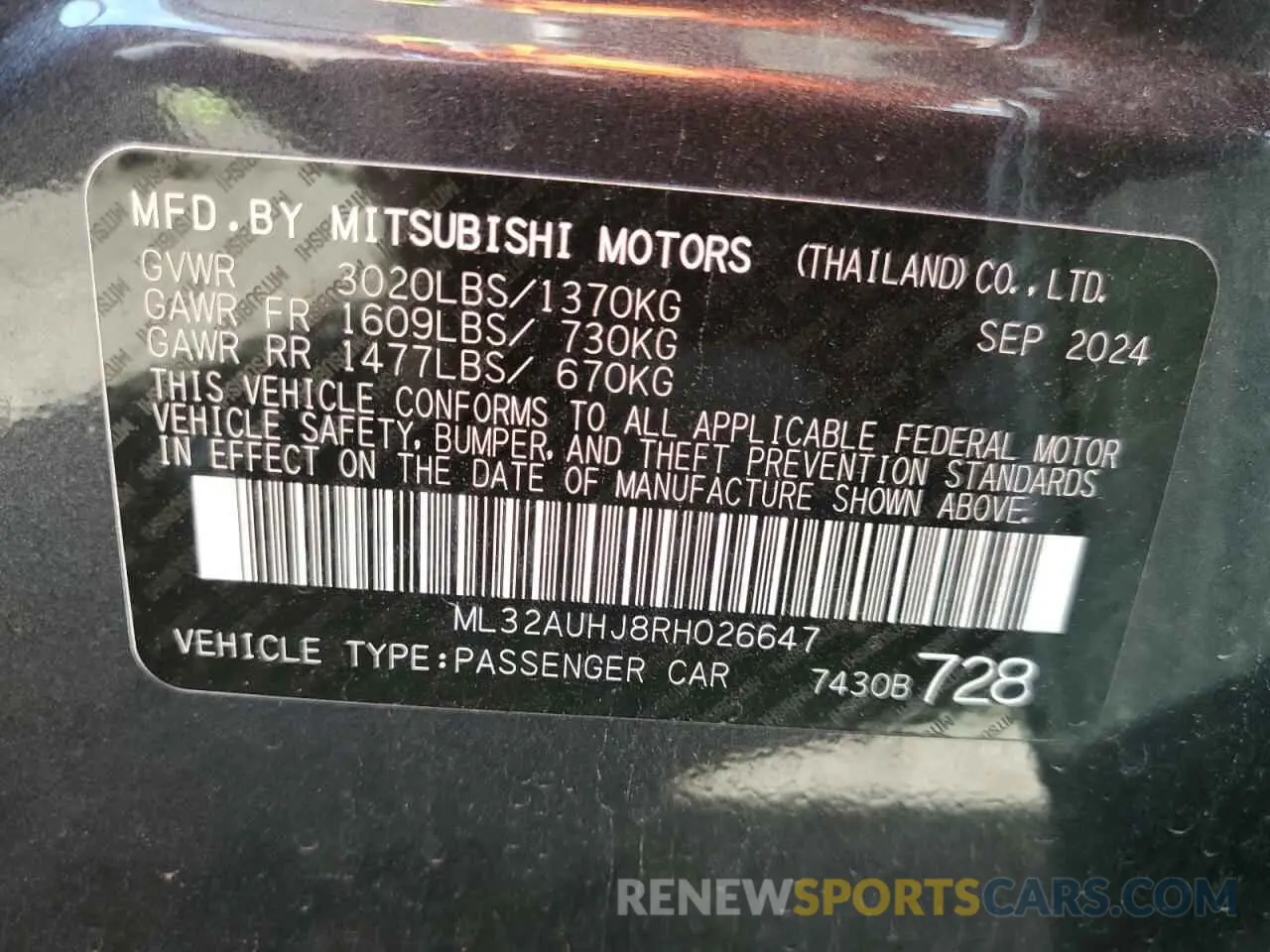 12 Фотография поврежденного автомобиля ML32AUHJ8RH026647 MITSUBISHI MIRAGE 2024