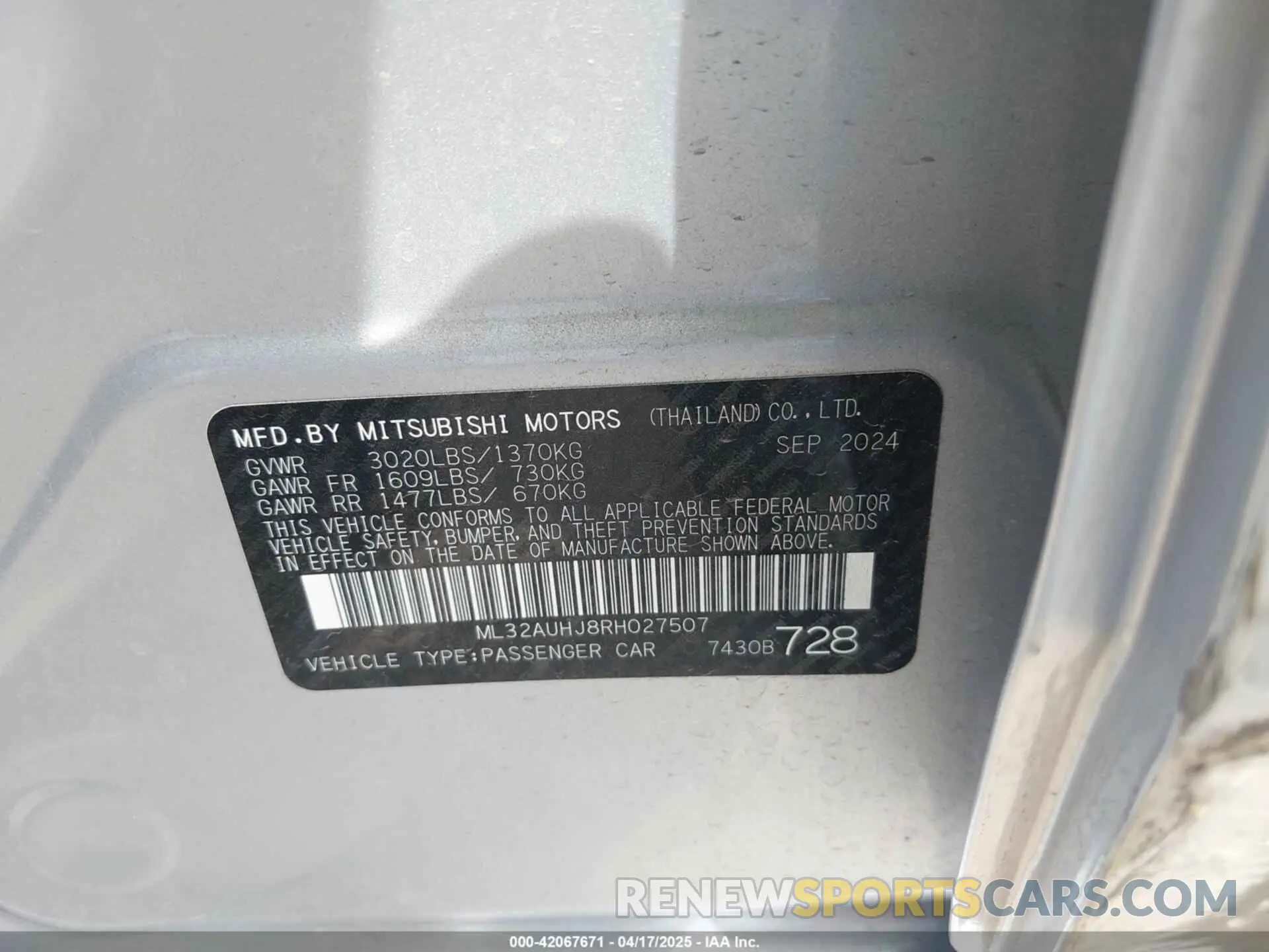 9 Фотография поврежденного автомобиля ML32AUHJ8RH027507 MITSUBISHI MIRAGE 2024