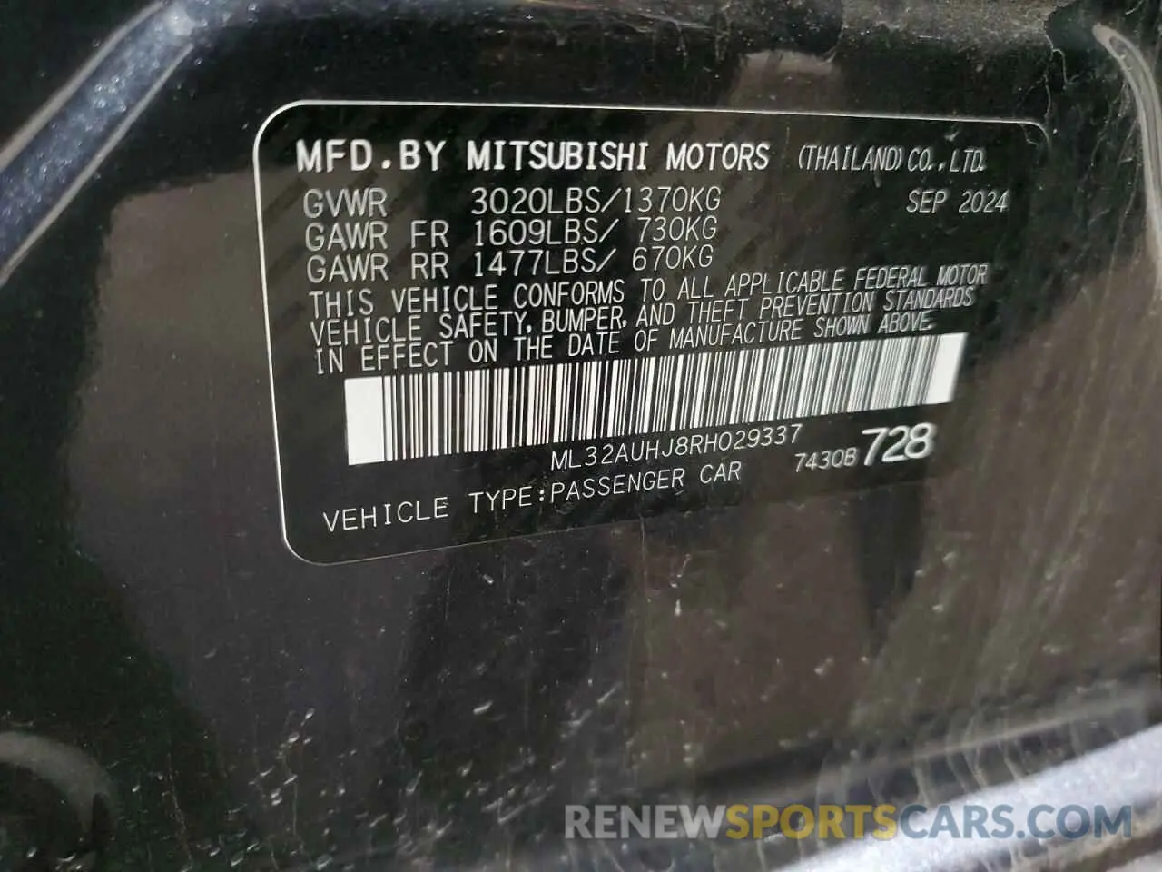 13 Фотография поврежденного автомобиля ML32AUHJ8RH029337 MITSUBISHI MIRAGE 2024