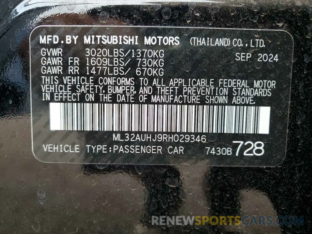 13 Photograph of a damaged car ML32AUHJ9RH029346 MITSUBISHI MIRAGE 2024