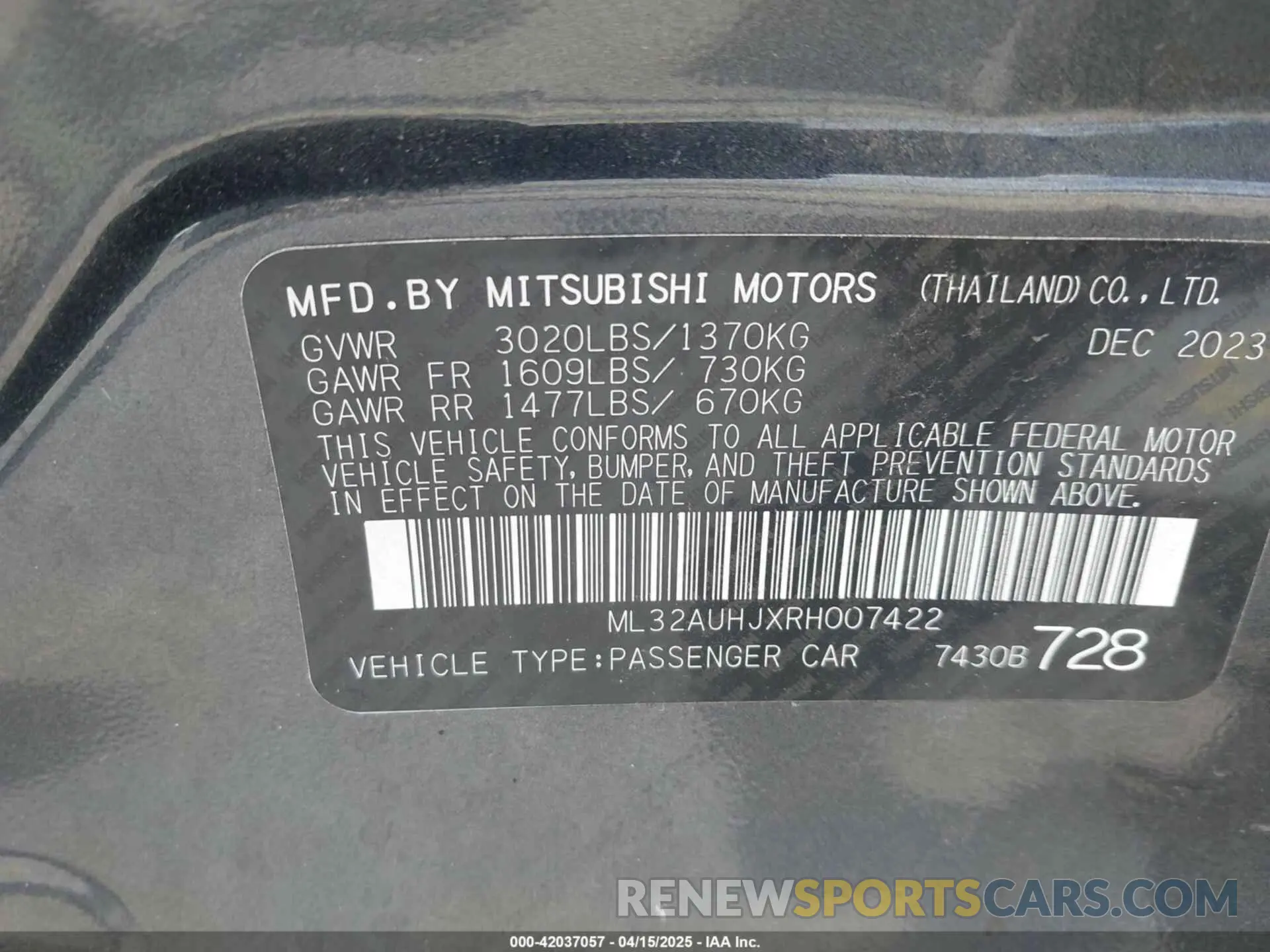9 Фотография поврежденного автомобиля ML32AUHJXRH007422 MITSUBISHI MIRAGE 2024