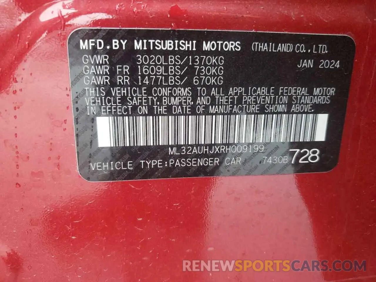 12 Photograph of a damaged car ML32AUHJXRH009199 MITSUBISHI MIRAGE 2024
