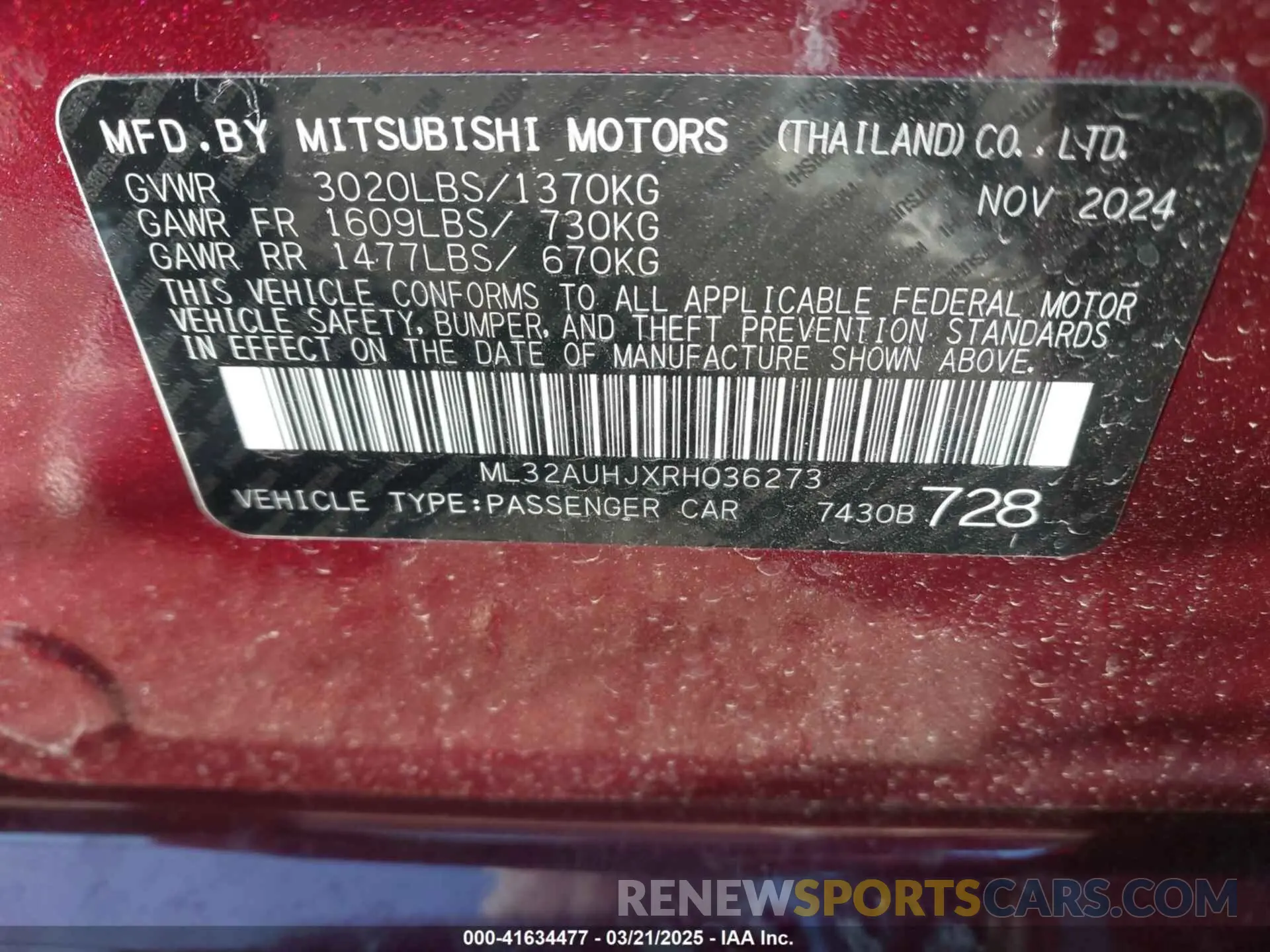 9 Photograph of a damaged car ML32AUHJXRH036273 MITSUBISHI MIRAGE 2024