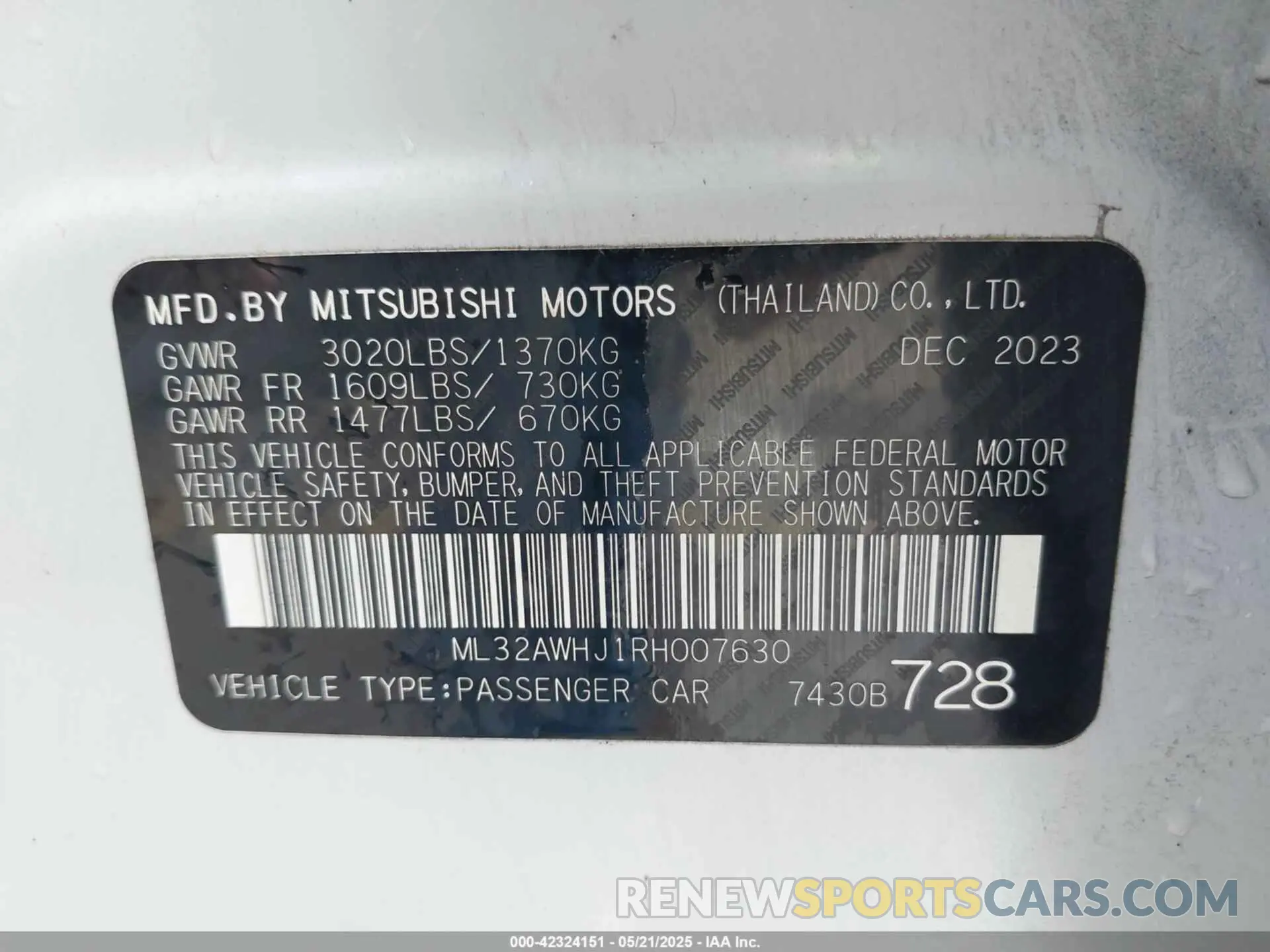 9 Фотография поврежденного автомобиля ML32AWHJ1RH007630 MITSUBISHI MIRAGE 2024