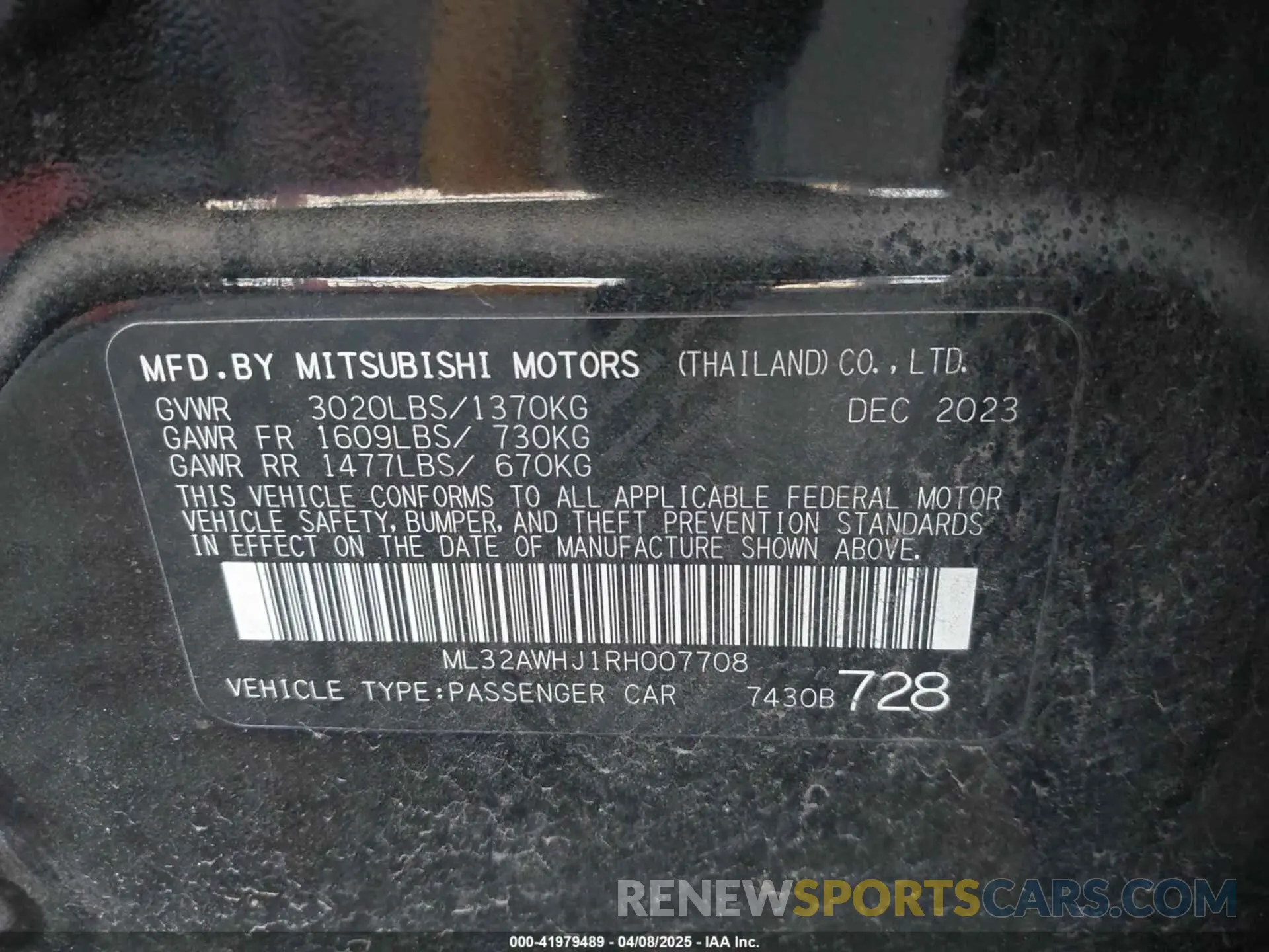 9 Photograph of a damaged car ML32AWHJ1RH007708 MITSUBISHI MIRAGE 2024
