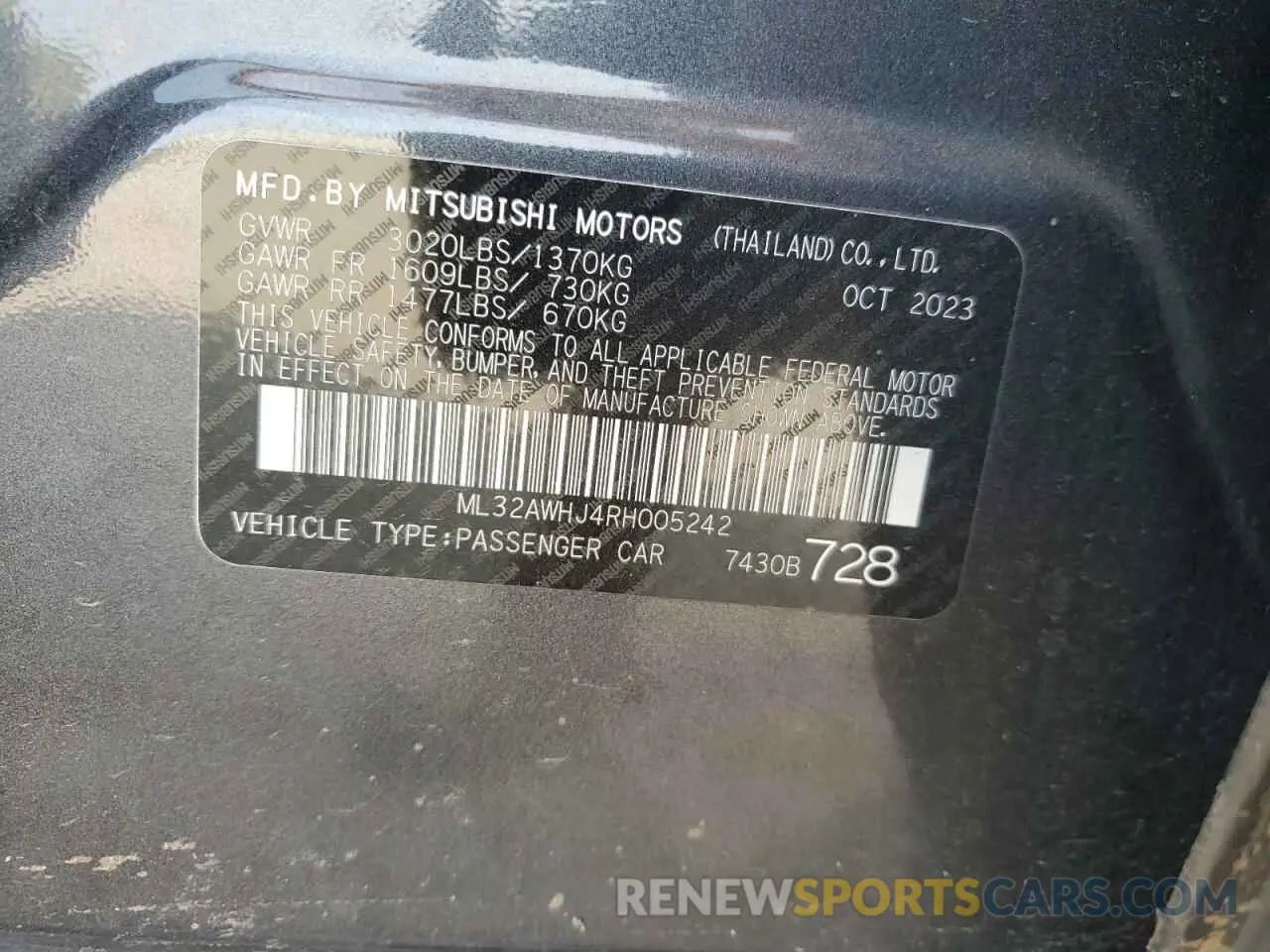 12 Photograph of a damaged car ML32AWHJ4RH005242 MITSUBISHI MIRAGE 2024