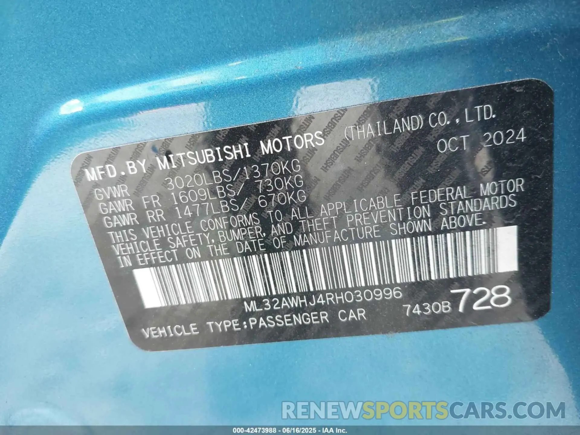 9 Фотография поврежденного автомобиля ML32AWHJ4RH030996 MITSUBISHI MIRAGE 2024