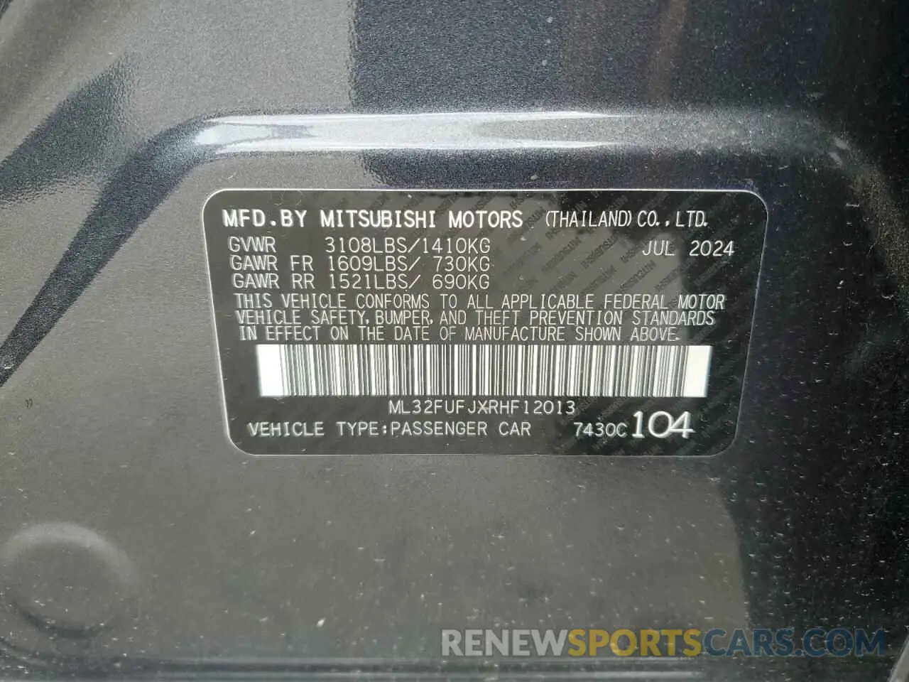 13 Фотография поврежденного автомобиля ML32FUFJXRHF12013 MITSUBISHI MIRAGE 2024