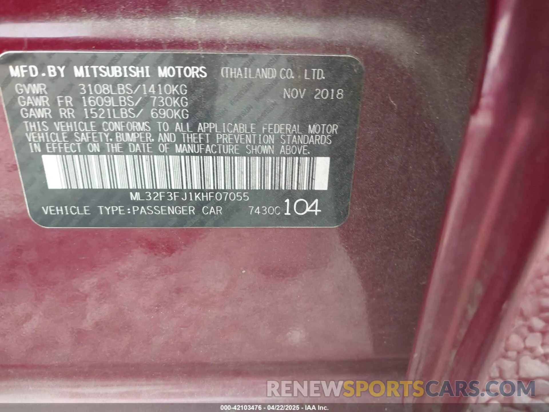 9 Фотография поврежденного автомобиля ML32F3FJ1KHF07055 MITSUBISHI MIRAGE G4 2019