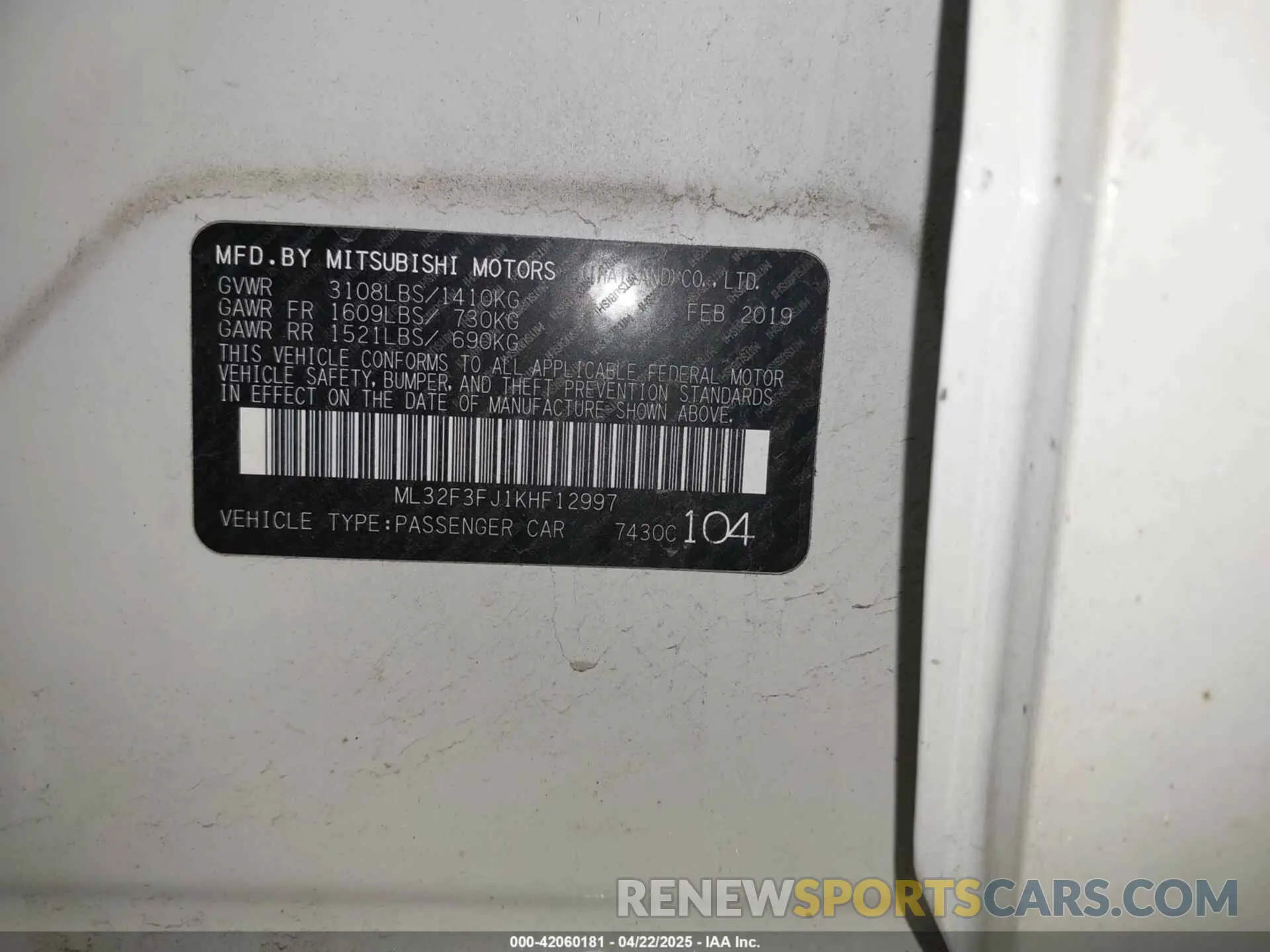 9 Фотография поврежденного автомобиля ML32F3FJ1KHF12997 MITSUBISHI MIRAGE G4 2019