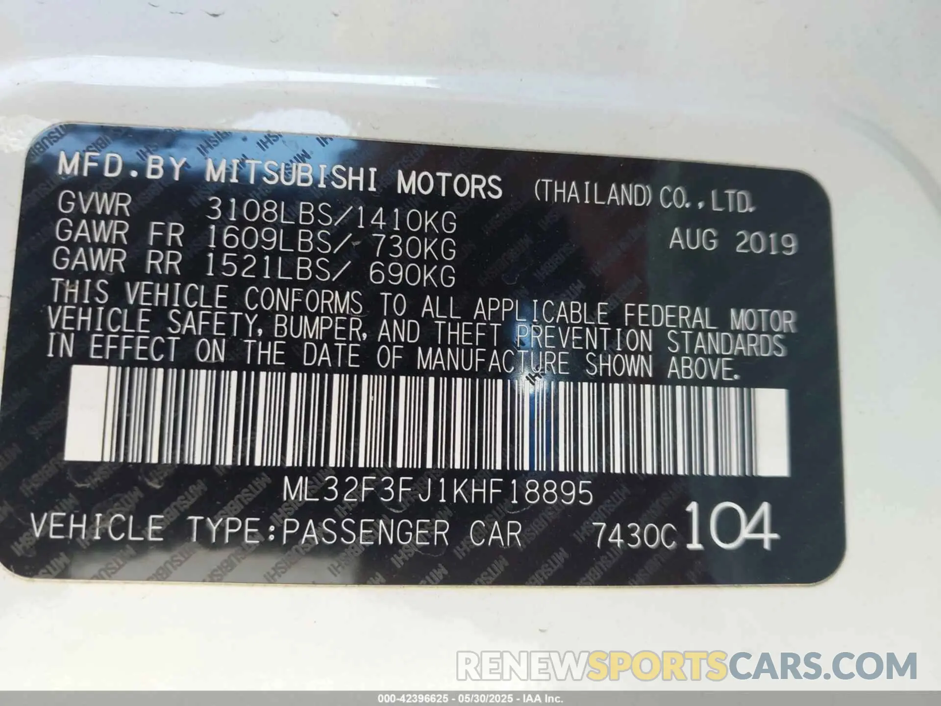 9 Photograph of a damaged car ML32F3FJ1KHF18895 MITSUBISHI MIRAGE G4 2019