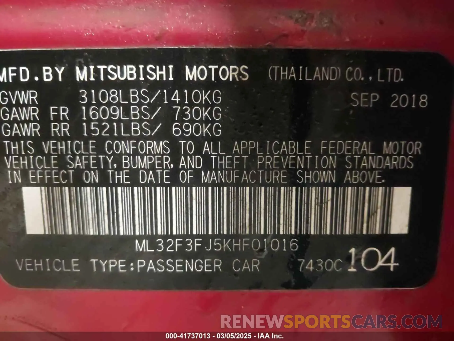 9 Фотография поврежденного автомобиля ML32F3FJ5KHF01016 MITSUBISHI MIRAGE G4 2019
