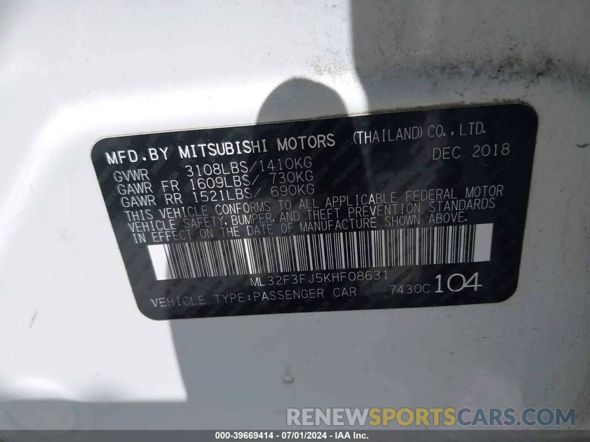 9 Photograph of a damaged car ML32F3FJ5KHF08631 MITSUBISHI MIRAGE G4 2019