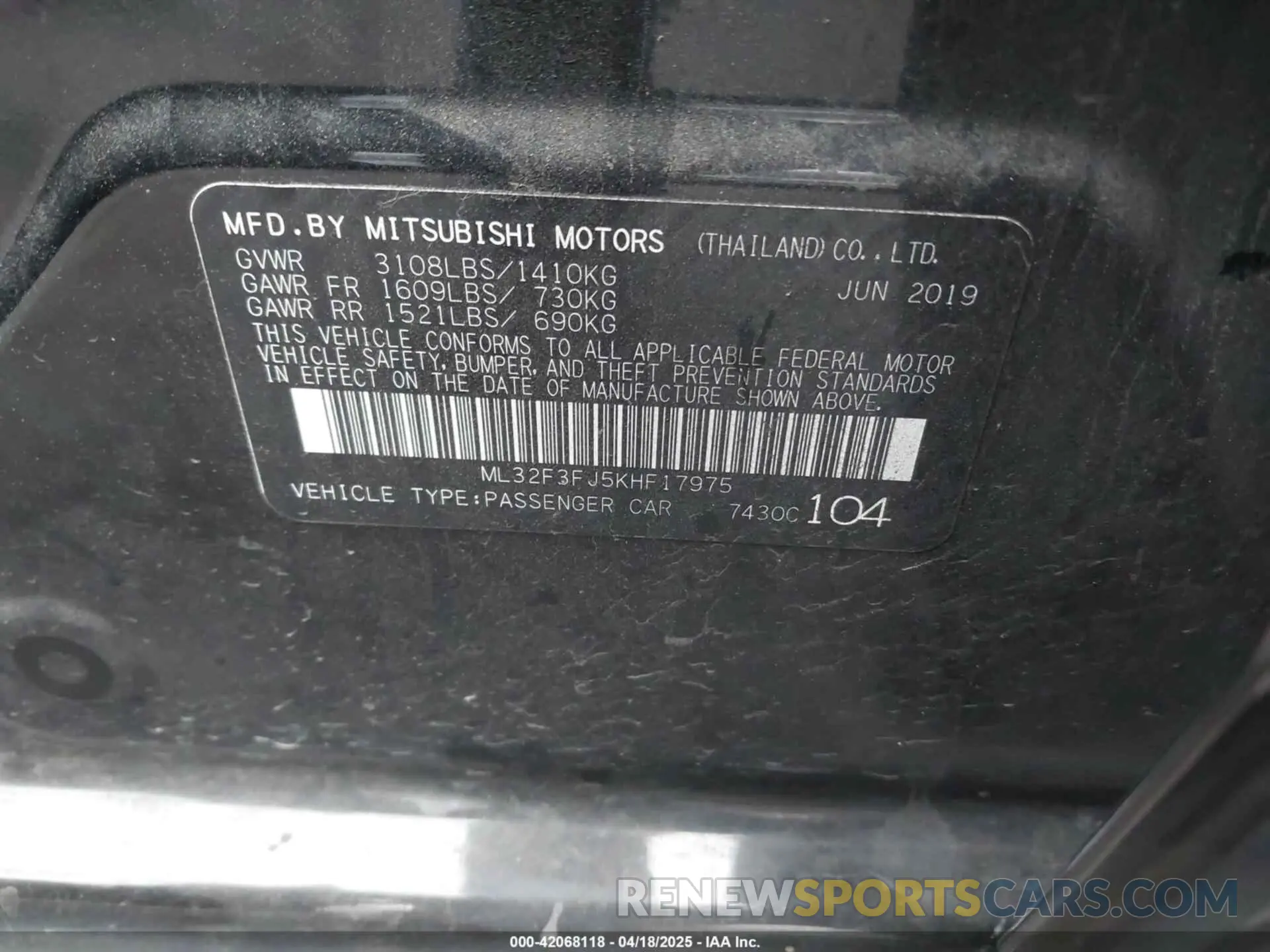 9 Фотография поврежденного автомобиля ML32F3FJ5KHF17975 MITSUBISHI MIRAGE G4 2019