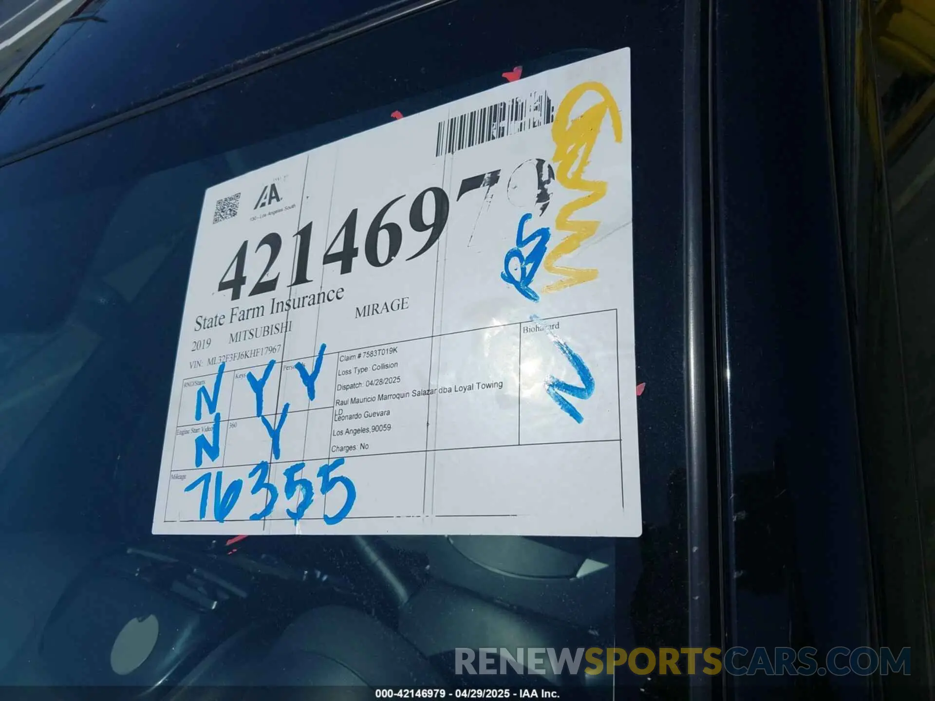 17 Photograph of a damaged car ML32F3FJ6KHF17967 MITSUBISHI MIRAGE G4 2019
