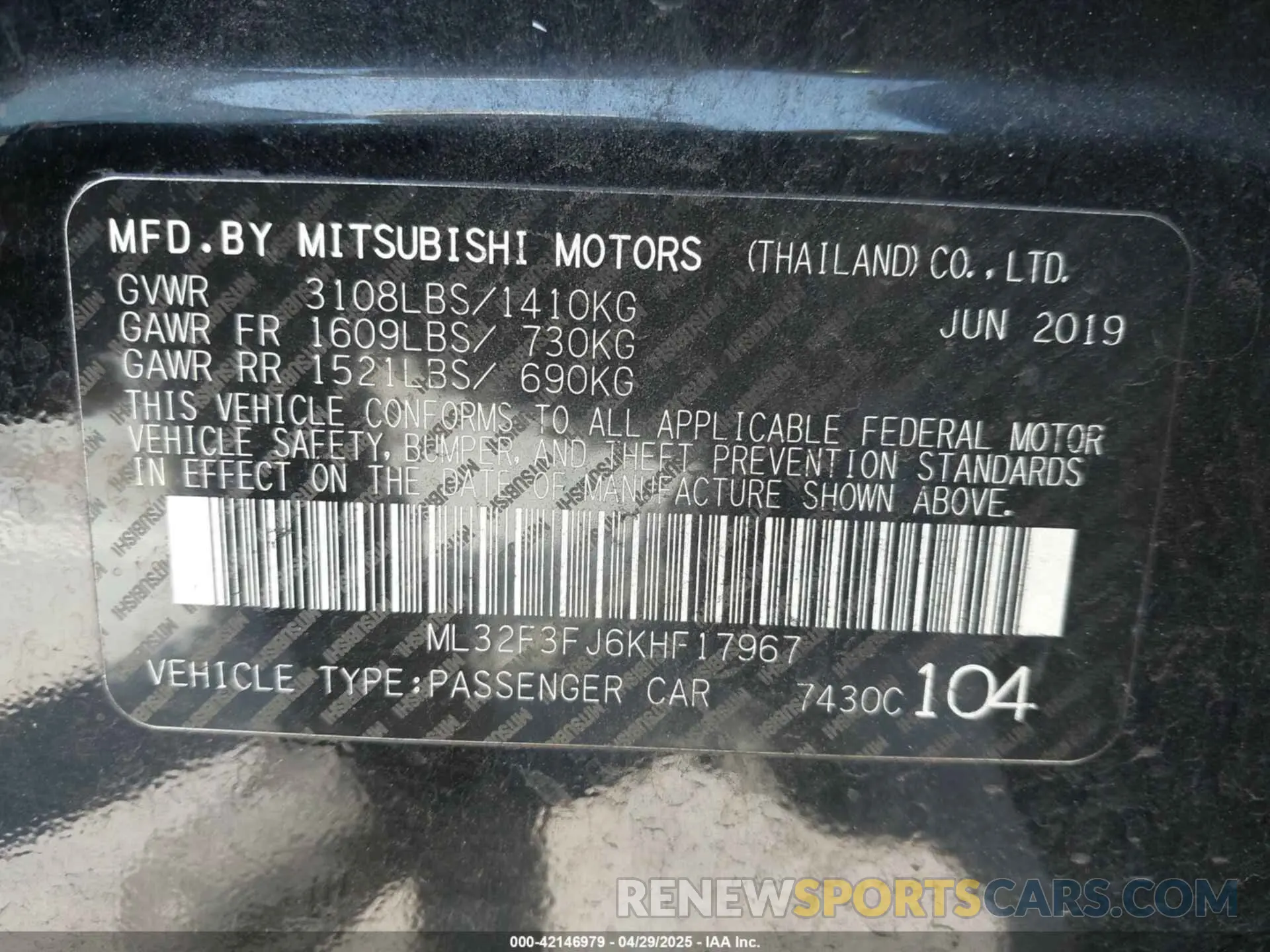 9 Photograph of a damaged car ML32F3FJ6KHF17967 MITSUBISHI MIRAGE G4 2019