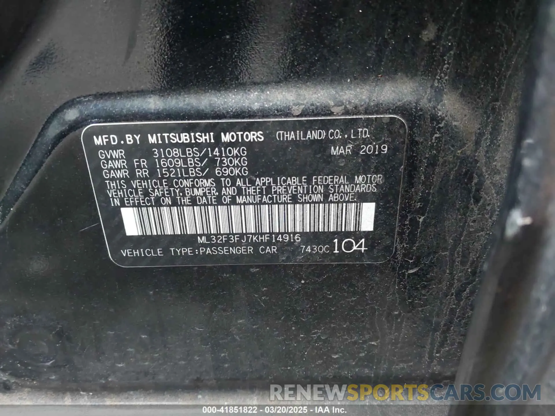 9 Фотография поврежденного автомобиля ML32F3FJ7KHF14916 MITSUBISHI MIRAGE G4 2019