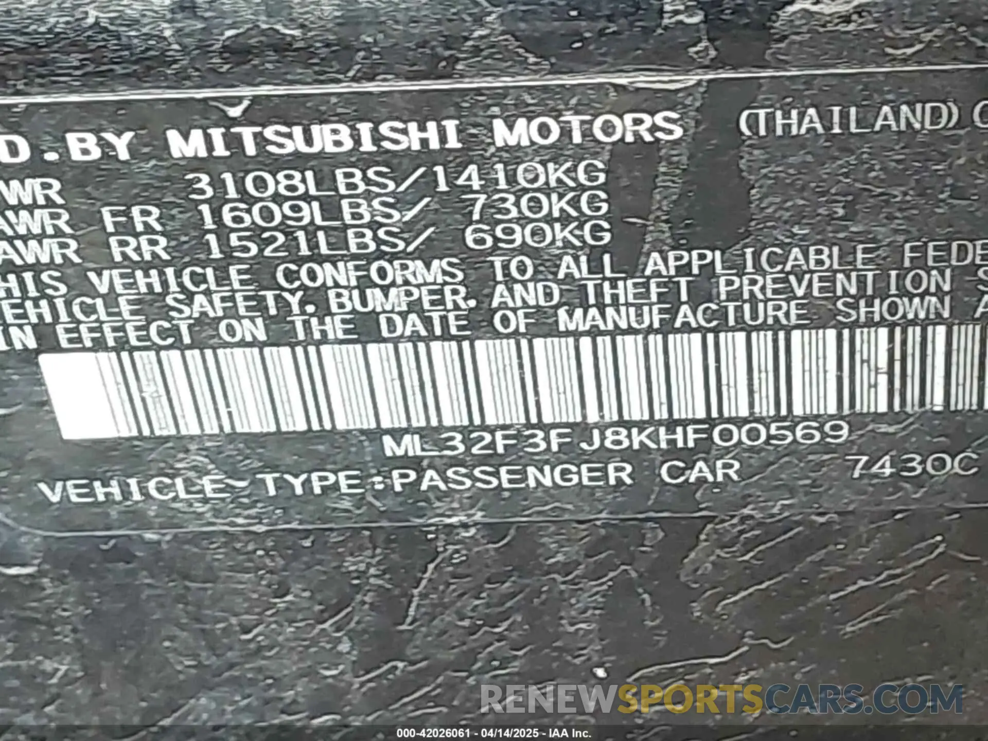 9 Photograph of a damaged car ML32F3FJ8KHF00569 MITSUBISHI MIRAGE G4 2019