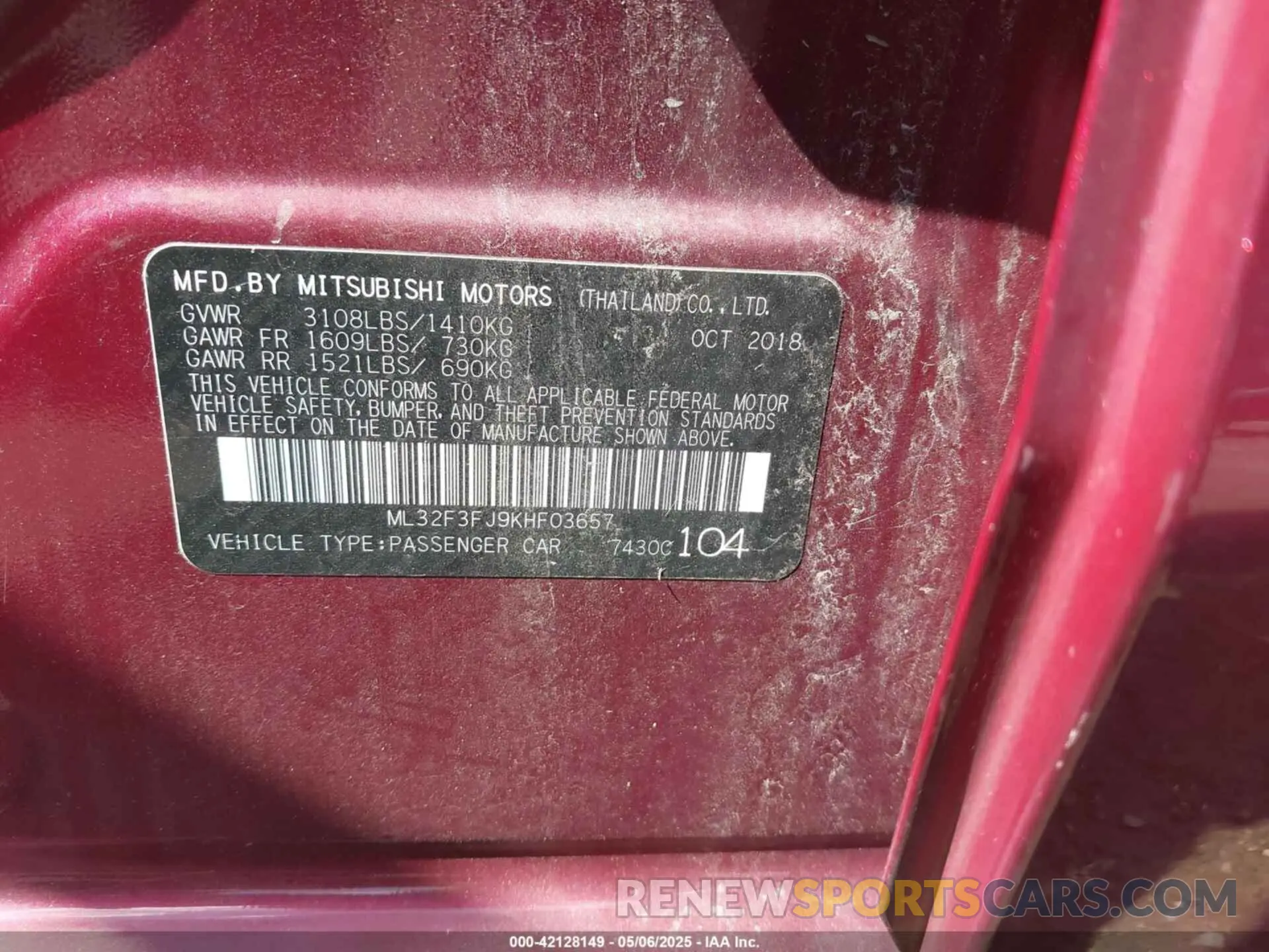 9 Photograph of a damaged car ML32F3FJ9KHF03657 MITSUBISHI MIRAGE G4 2019